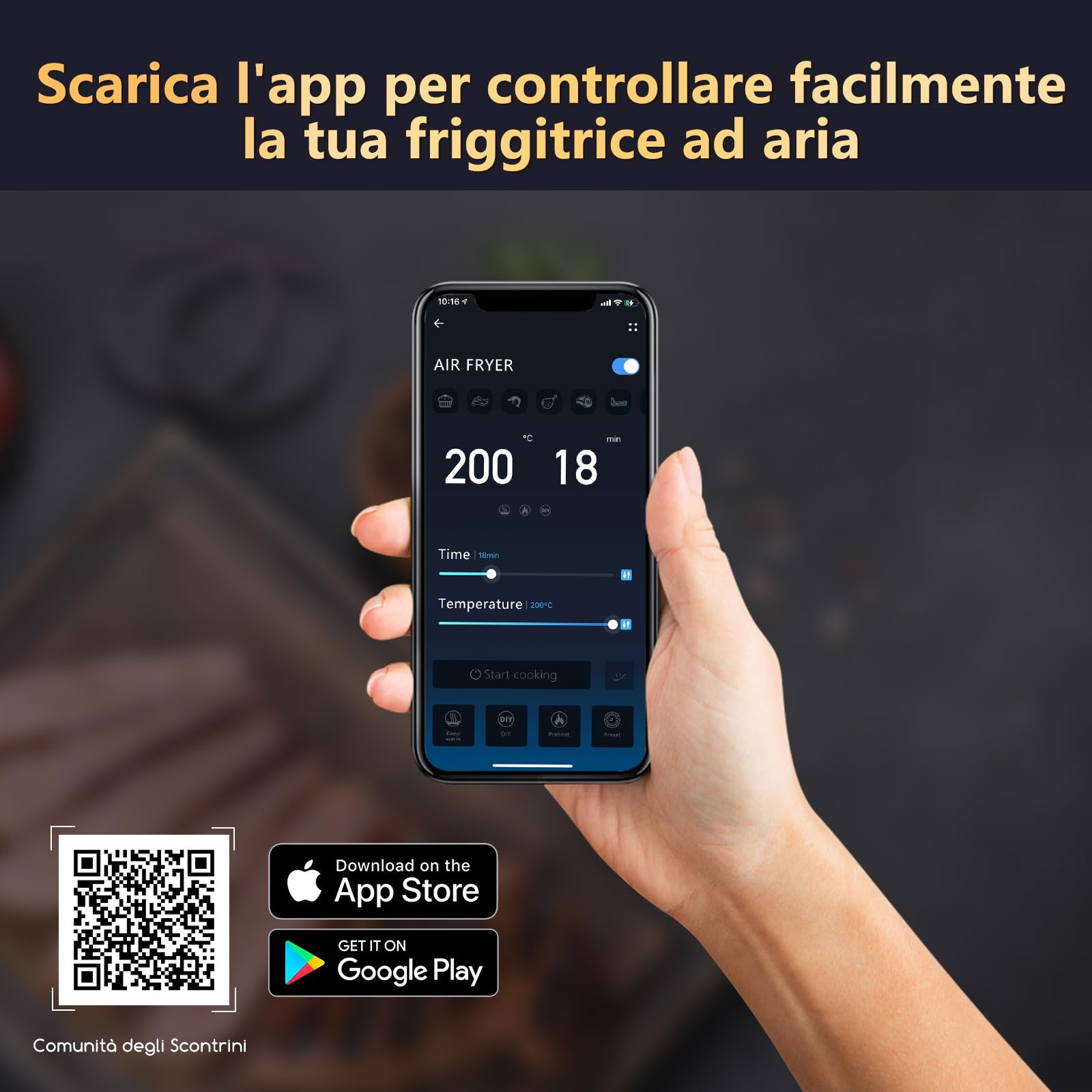 Aigostar Smart Cube - Friggitrice ad aria intelligente, 1900W, 7L. Modalità manuale, schermo LED, 7 funzioni preimpostate con mantenimento calore in modalità manuale. Connessione Wi-Fi. Senza BPA