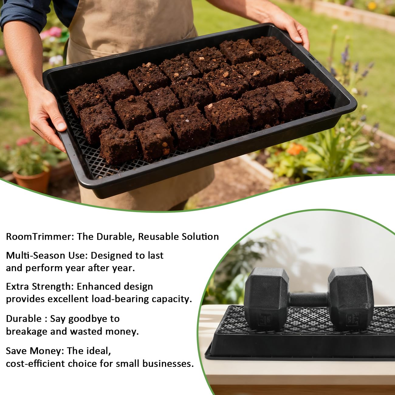 RooTrimmer Paquete de 10 bandejas 1020 y 10 bandejas de Malla 1020, 20 x 10 Pulgadas, Planos de propagación Resistentes para microverdes, Inicio de Semillas, Bloques de Tierra, hidroponía y Pasto de