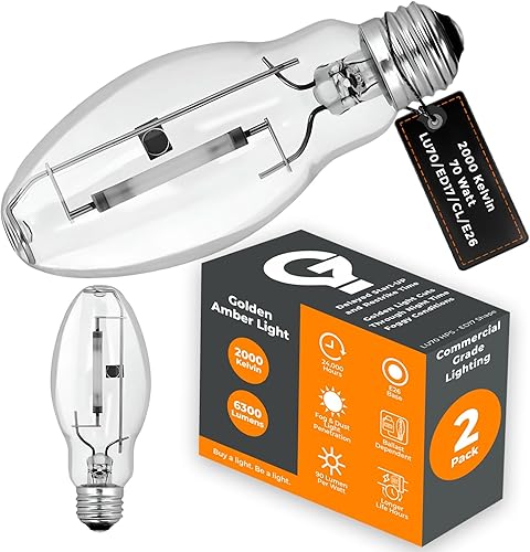 Miniatura 2 de GoodBulb Bombilla HID de sodio de alta presión de 70 W, base E26, ED17, código ANSI S62, 2000 K, color blanco cálido, acabado transparente, 24000