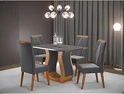 Mesa de Jantar Retangular Nubia com 4 Cadeiras Madeira Maciça Vegas Mel/Cinza/Grafite