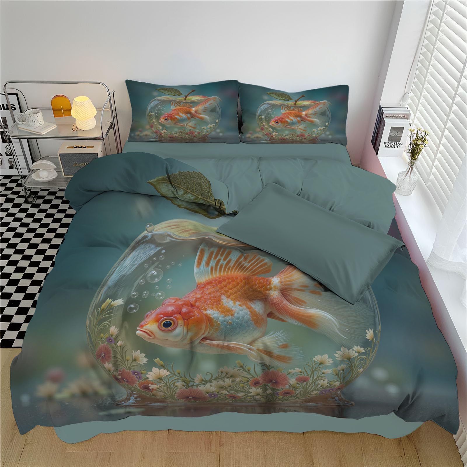 Housse de Couette 200x200 cm Microfibre Anti-Pli pour Lit Deux Personnes Motif Original