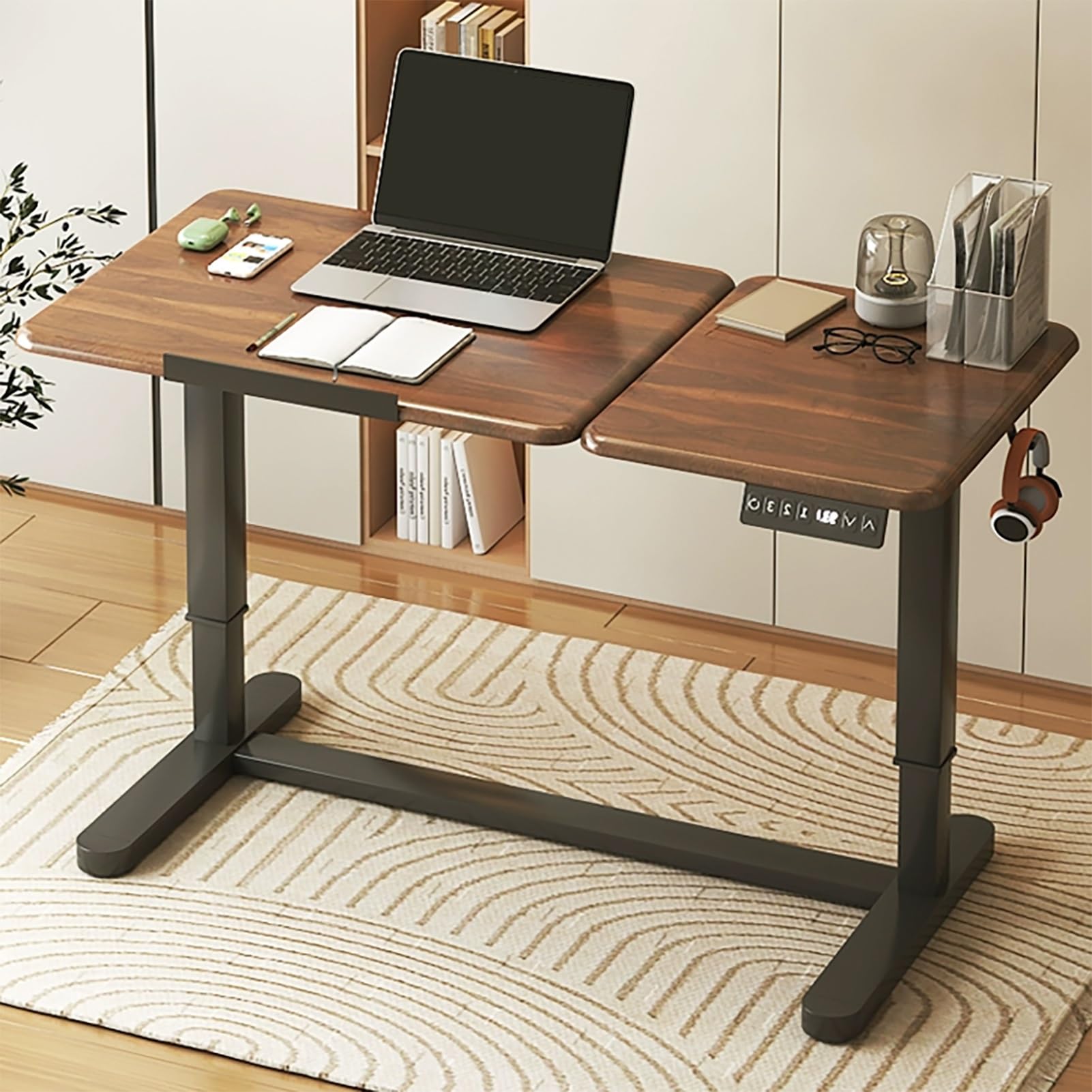 MYUYEE Standing Desk Height Adjustable, Stand Up Desk With Tiltable Tabletop, Movable Computer Desk, 3 Memory Height Settings, Gaming Desk With Headphone Hook, For Home Office