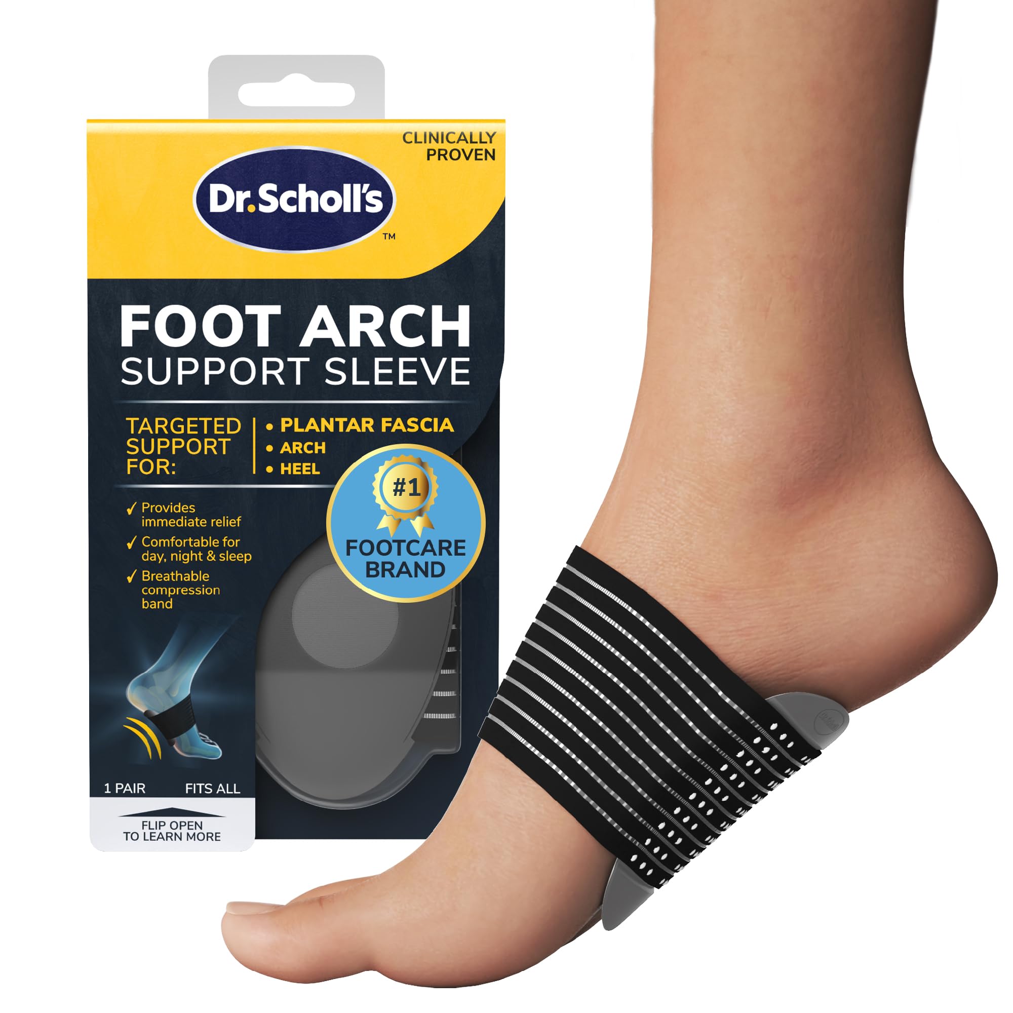 Dr. Scholl's Foot Arch Support Sleeve - Provides Immediate Support, Comfortable for Day, Night & Sleep, Breathable Compression Band, Targeted Support For Plantar Fascia, Heel & Arch