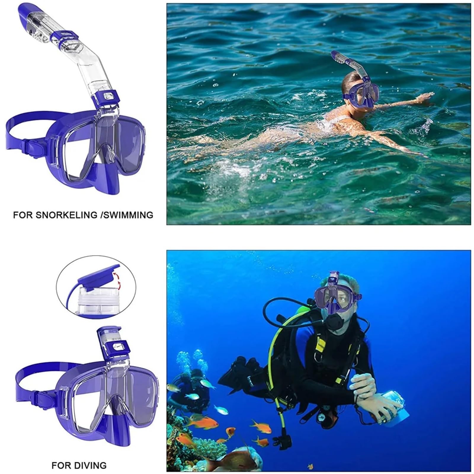 Kit de de Buceo Máscaras de Buceo, máscara de Snorkel antivaho Plegable con Sistema de Secado Completo en la Parte Superior para Equipos de Snorkel para Adultos Máscara de Snorkel(Black,L/XL)
