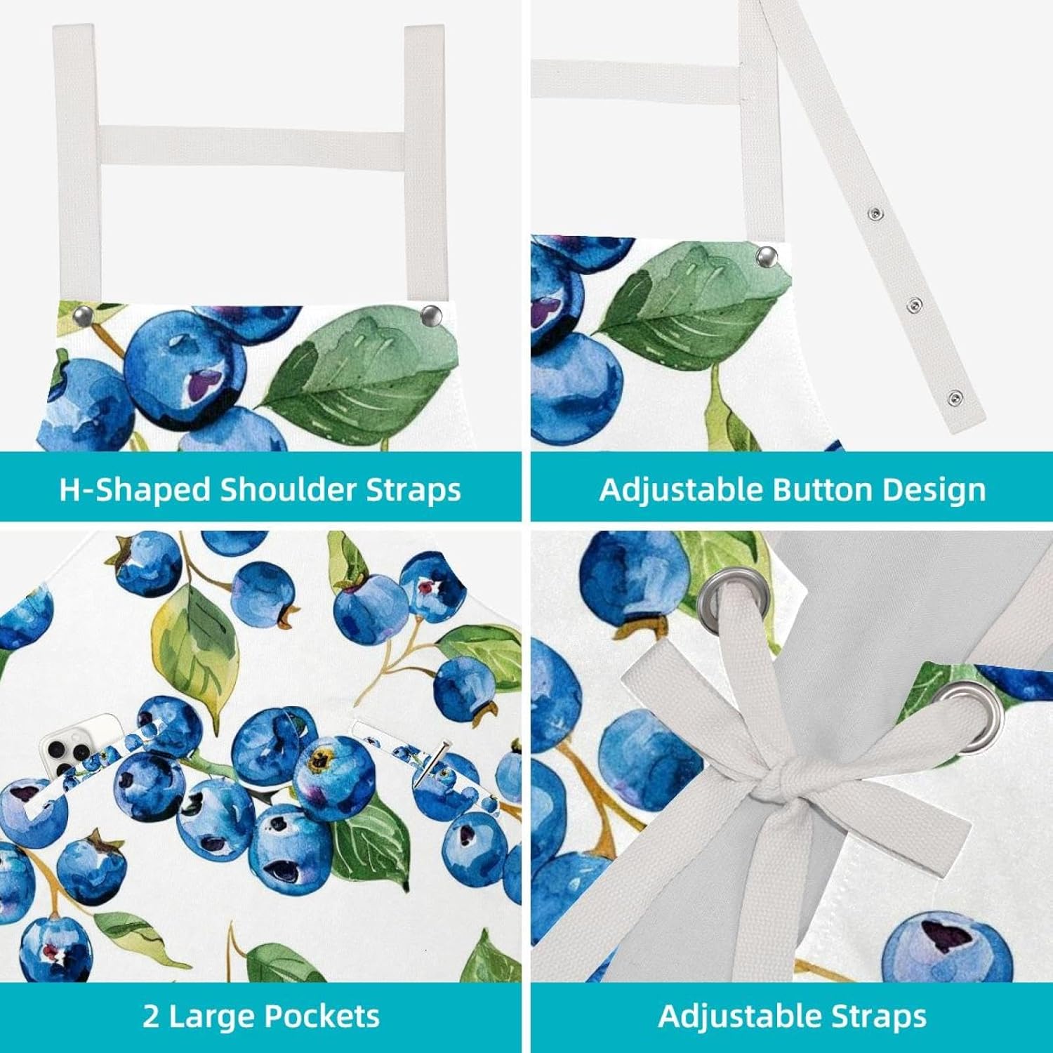 Dragon Sword 2 Pack Kitchen Apron for Men Women with Adjustable Straps and Large Pockets, Cotton Canvas Water Resistant Bib Soft Chef Apron Blueberry Pattern for Cooking Gardening Salon