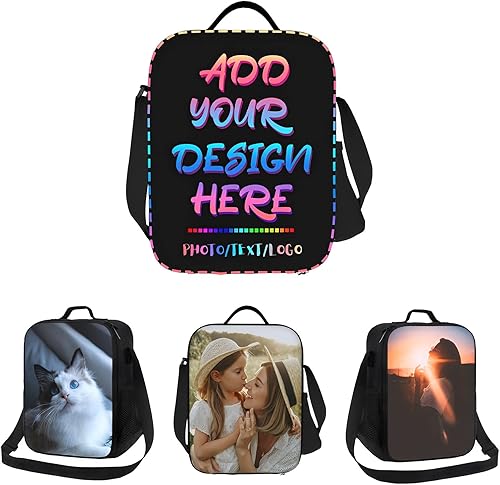 Lonchera personalizada para mujer, diseño personalizado de tu propia foto, logotipo, nombre, bolsa de almuerzo aislada, correa de hombro ajustable,