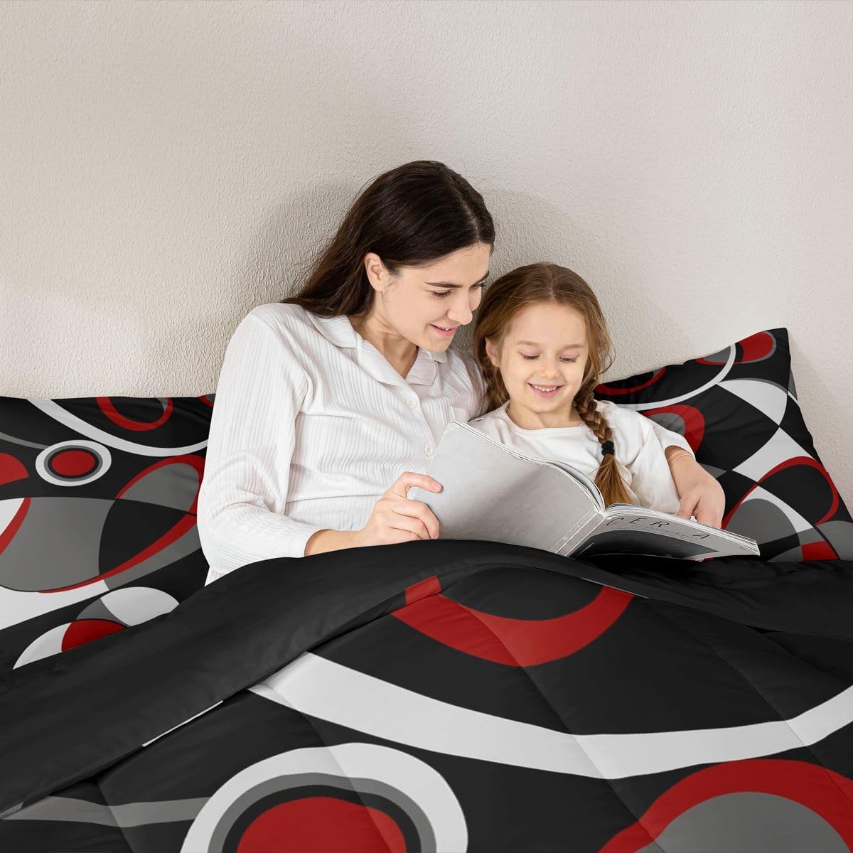 Red Grey Black Geometrics Comforter Retro Circle Geometrics Comforter Set Geometric Swirl Bedding Set for Kids Boys Girls Modern Abstract Art Duvet Set Room Decor Quilt Full Size Boys