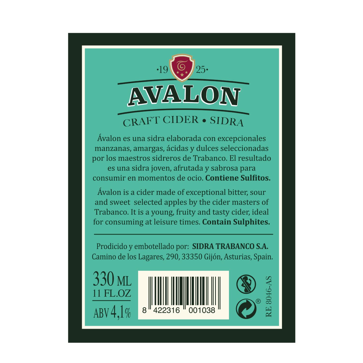 Trabanco Sidra Espumosa Ávalon Caja 12 Botellines 33 cl