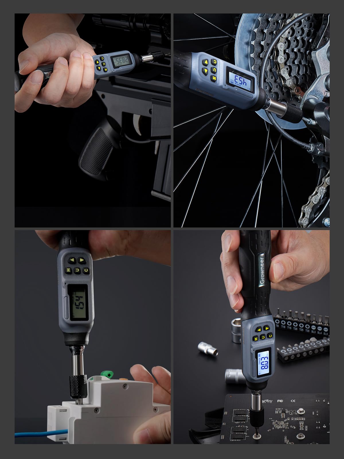 Growneer Destornillador de par digital, 2.7-53 pulgadas-libras/0.3-6 Nm, destornillador de par de 1/4 pulgadas con zumbador e indicador LED, juego de llaves dinamométricas 27 en 1 con puntas y