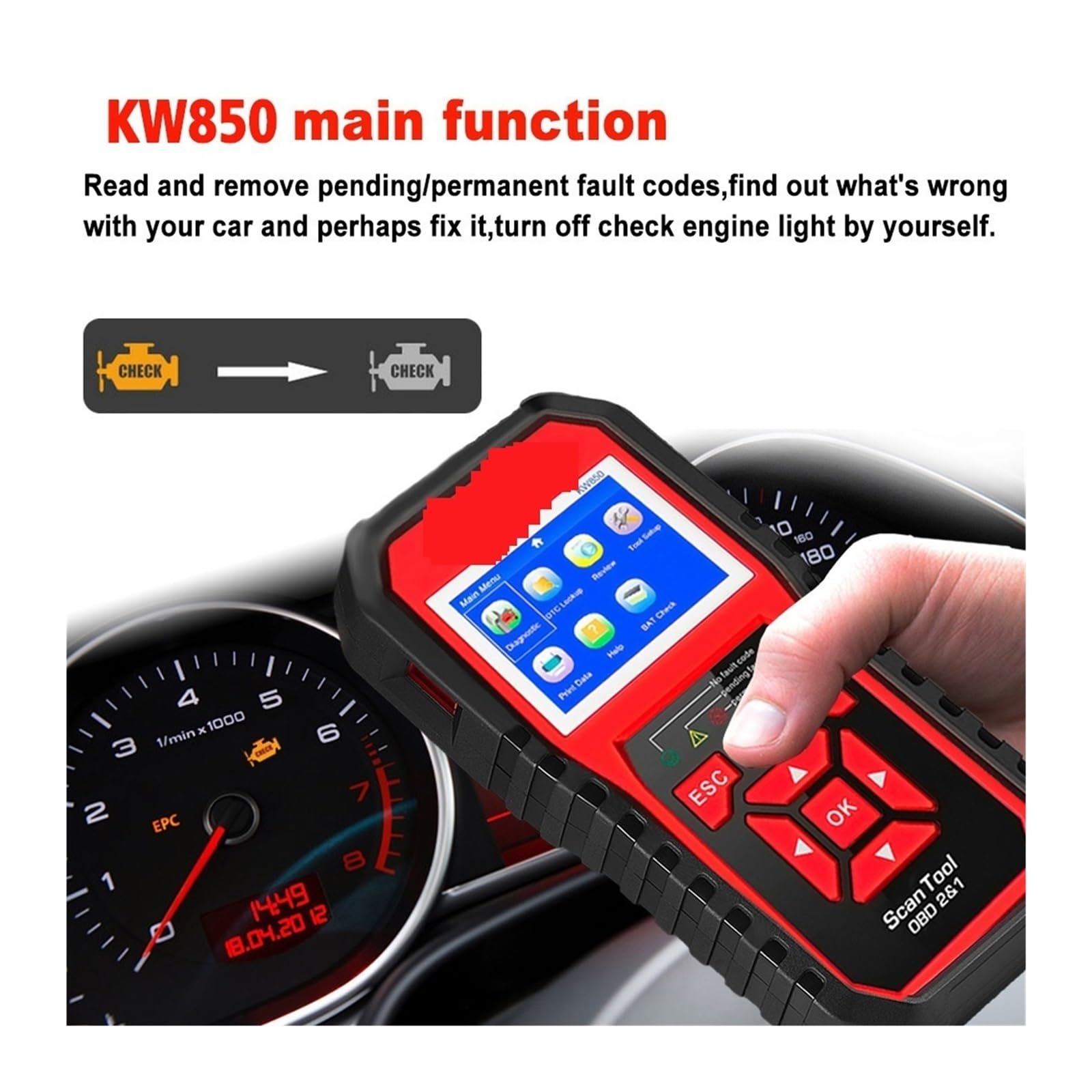 KW850 OBD2 CAN BUS Code Reader OBD2 Scanner Czytnik kodów błędów silnika samochodowego Narzędzia diagnostyczne systemu silnika