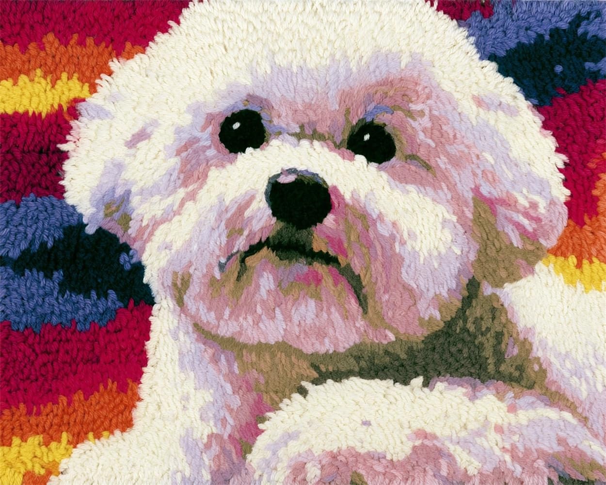 Fwrtycb Multicolor 3D Latch Hook Rug Kit Bichon Frise Dog