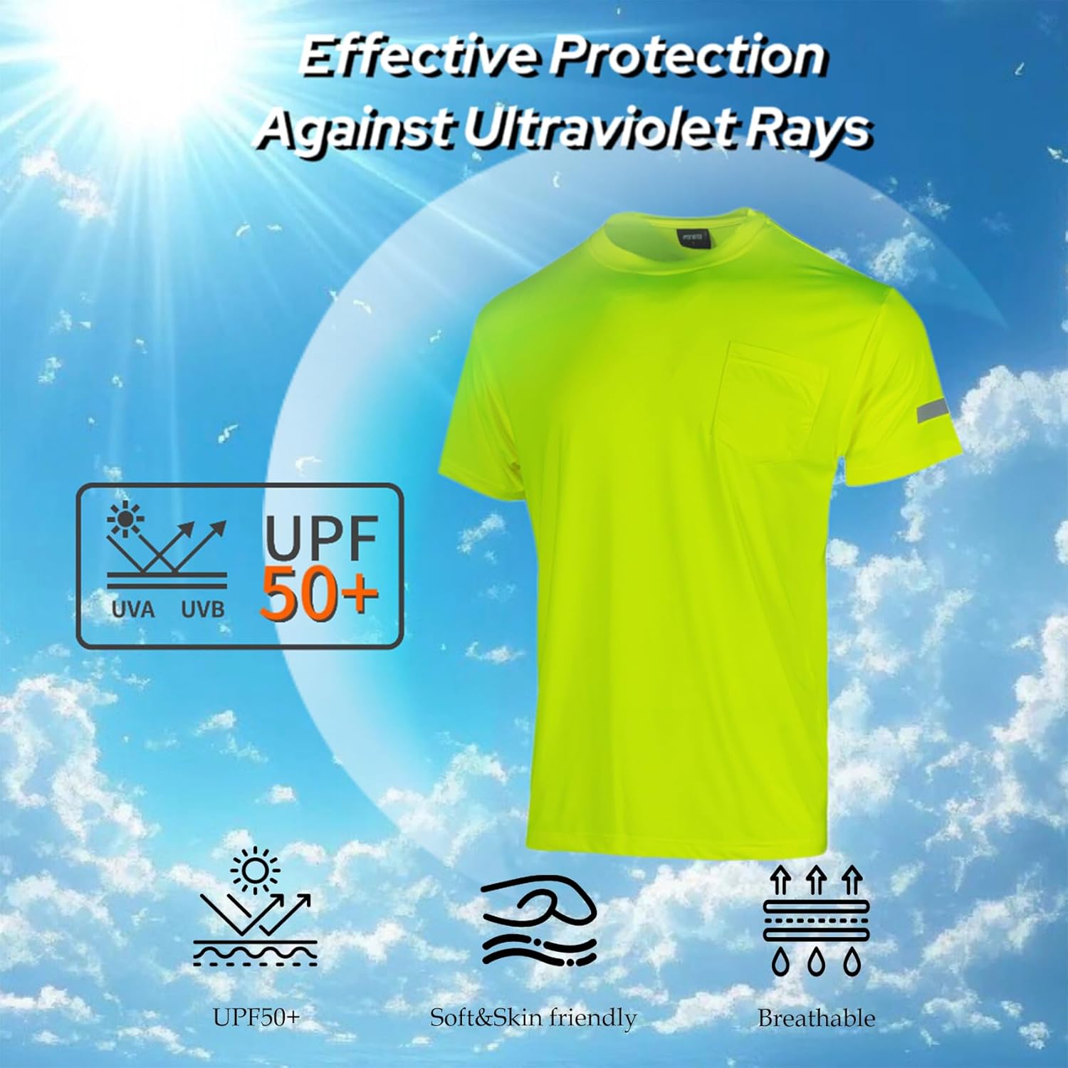 FONIRRA UPF50+ Quick Dry Hi Vis Safety Short Sleeve Shirts for Men Construction Work T Shirt Breathable