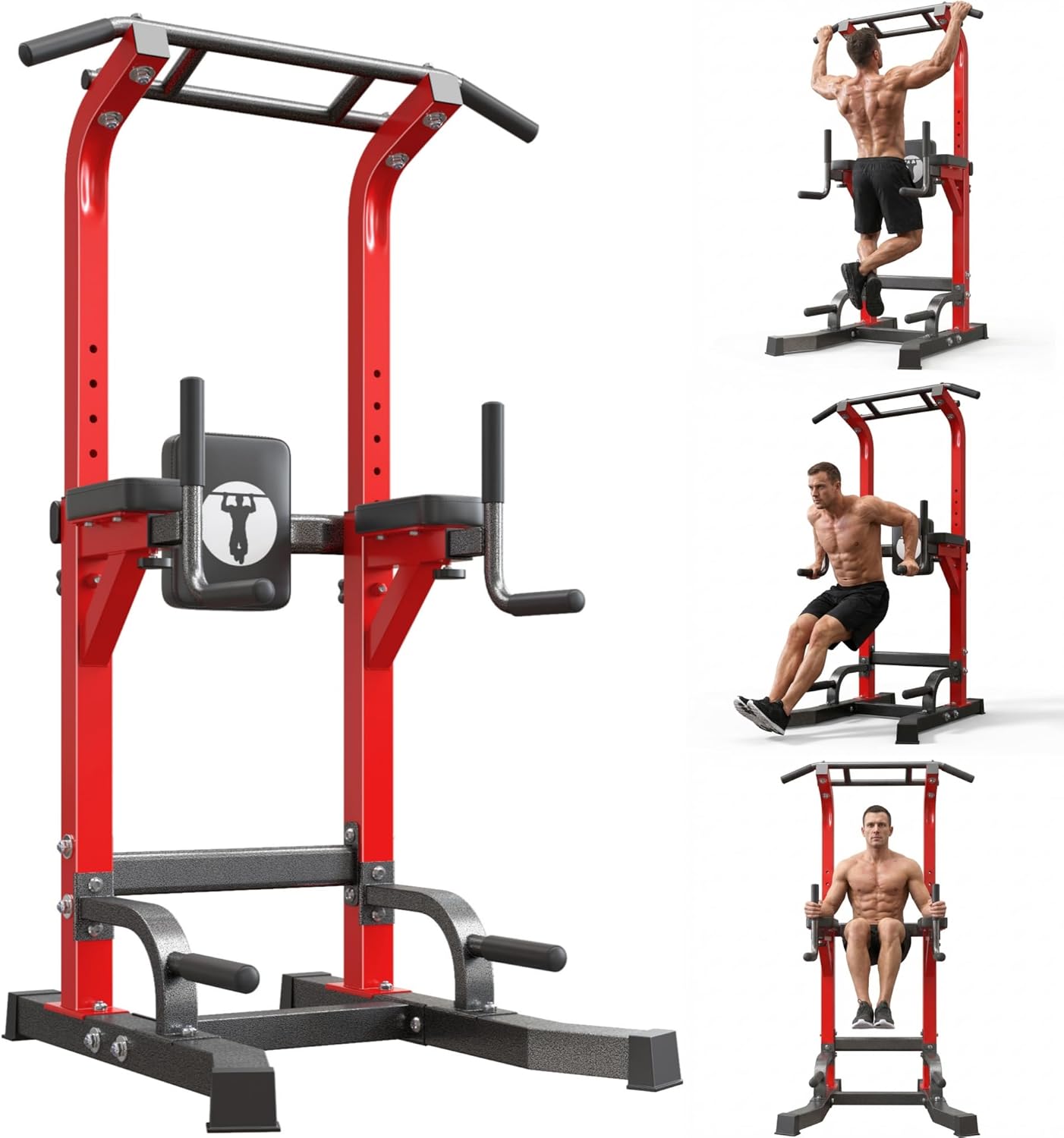 Power Tower Pull Up Bar Dip Station, Free Standing Pull Up Rack Dip Station for Home Gym, 10-Level Adjustable Height Pull Up Bar Stand Dip Bar Strength Training Workout Equipment