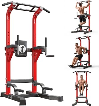 Power Tower Pull Up Bar Dip Station, Free Standing Pull Up Rack Dip Station for Home Gym, 10-Level Adjustable Height Pull Up Bar Stand Dip Bar Strength Training Workout Equipment