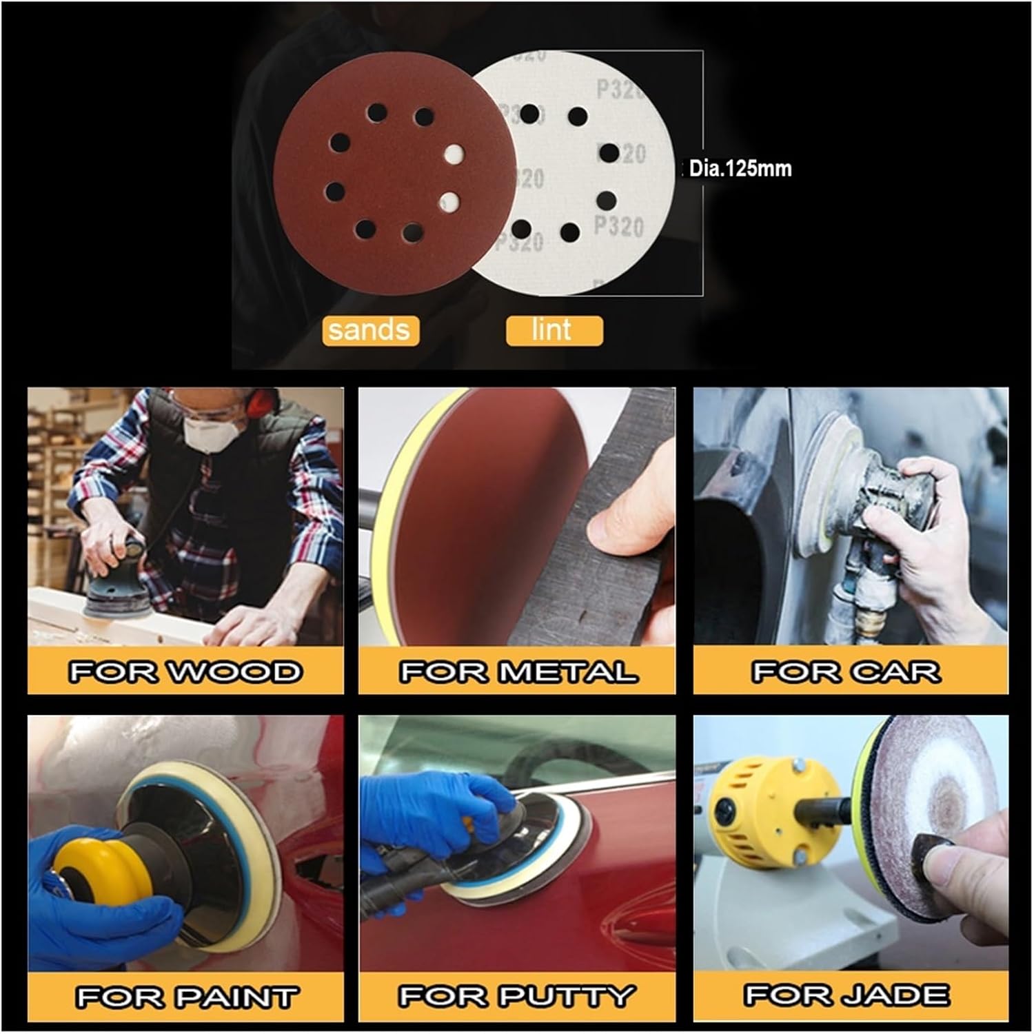 5" Abrasive Sanding Disc Round Wet Sandpaper P40-P1000 for Metal Wood Paint Polishing(P40)