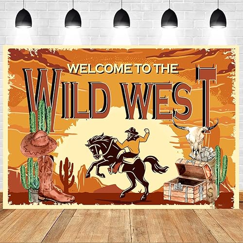 Fondo de fotografía de vaquero occidental, caballos, cactus, niña occidental, decoración de fiesta de cumpleaños, bienvenido al salvaje oeste, telón