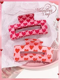 Hair Claw Clips for Women - 2 Pcs Acrylic Square Non-Slip Durable Claw Clips for Thick Thin Medium Fine Hairstyles，Cute Heart Design Clamps Hair Accessories for Strong Hold，Gift for Valentine's Day