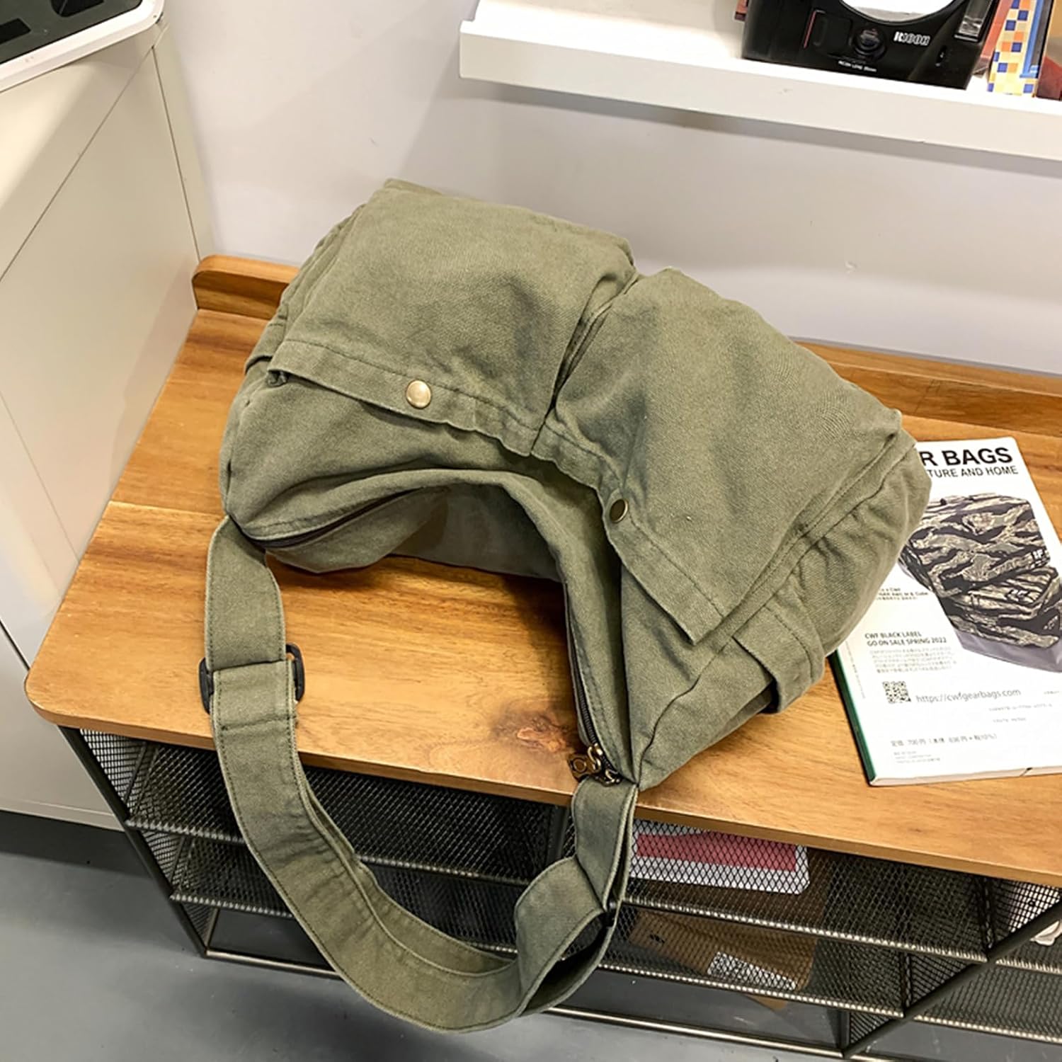 Canvas Messenger Bag Cute Crossbody Tote Bag Shoulder for Women Men for School Aesthetic Hobo with Multiple Pockets - Image 2