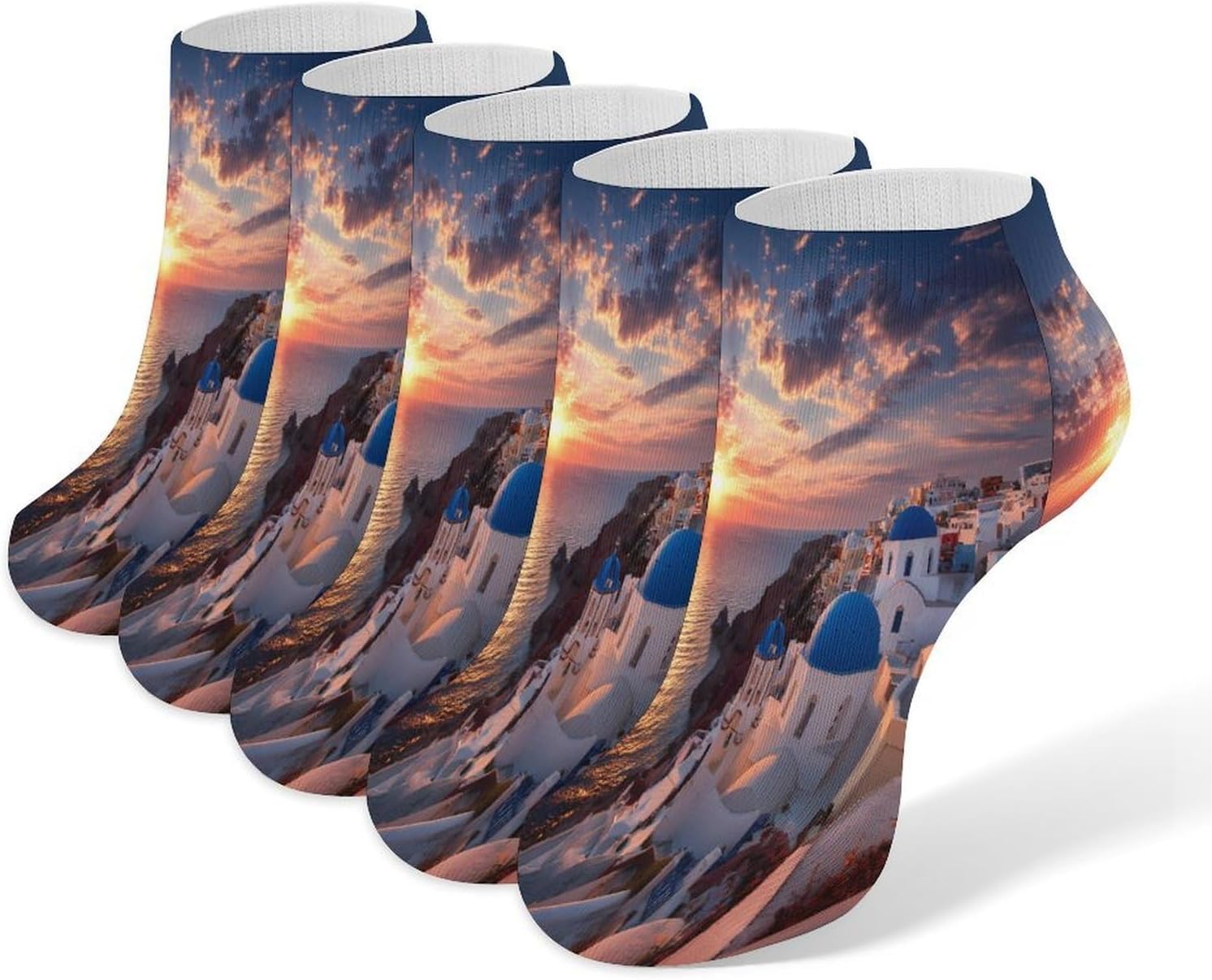 Santorini Island Nature Landscape Socks for Men Women 5 Pairs Ankle Socks