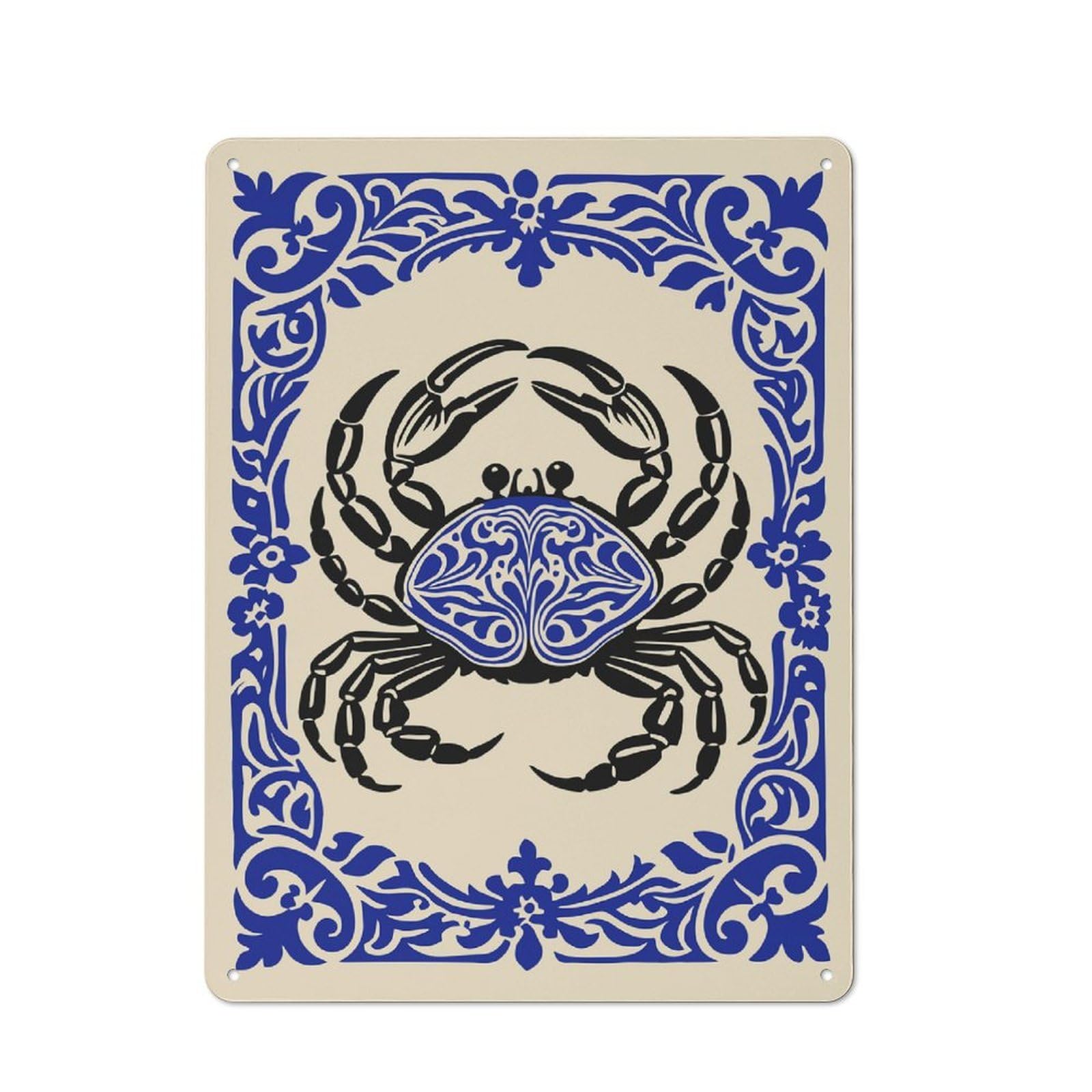 Junmoney Style-7 Ornate Crab Illustration Modern Vintage Metal Wall Decor 40X30cm, Tin Sign For Hobby Room, Office, Lounge Or Living Room