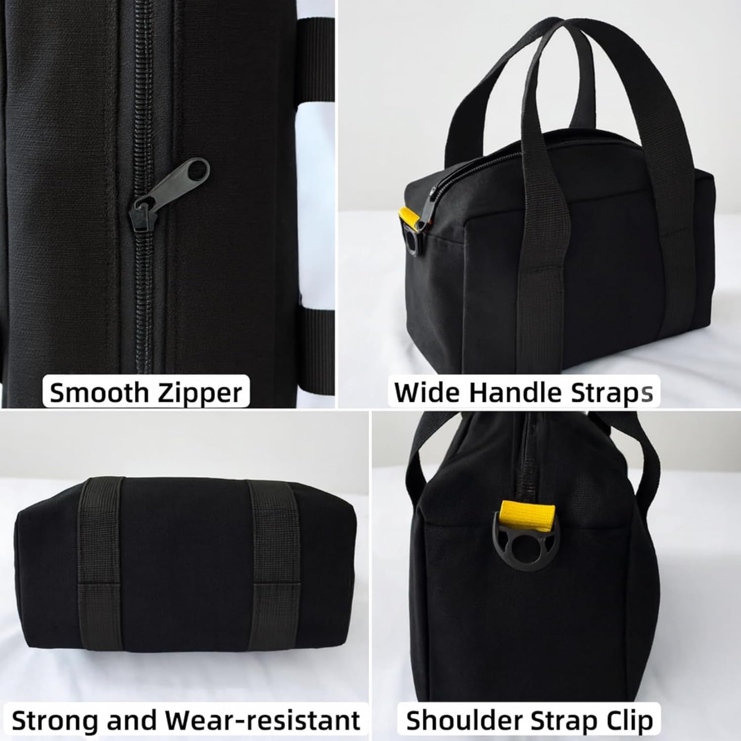 16 Inch Canvas Tool Bag, Small Tool Bag for Men, Large Capacity Wide Mouth Tool Organizer Tote Bag for Storage Hand Tools Wrenches (Black, 16 Inch)