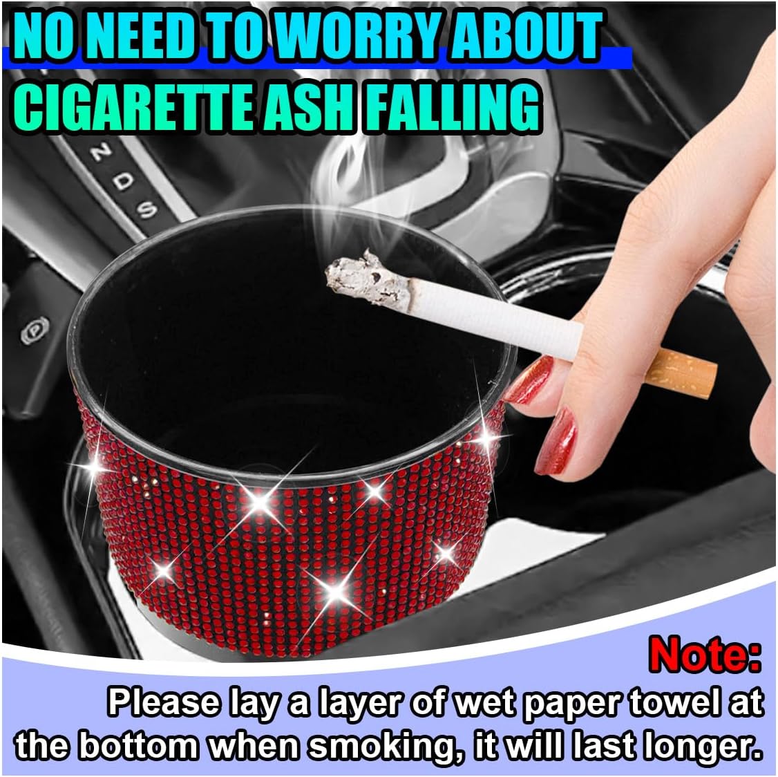 Bling Car Trash Can with Lid, Rhinestone Leakproof Waterproof Auto Cup Holder Garbage Bin, Portable Multipurpose Vehicle Dustbin and Organizer for Home Office Kitchen Bedroom (Red)