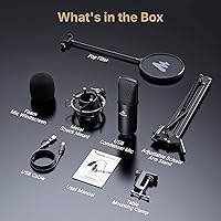 Vista 9 de Kit de micrófono USB 192KHZ/24BIT Enchufa y usa MAONO AU-A04 USB para computadora, micrófono cardioide y condensador de podcast micrófono con Negro