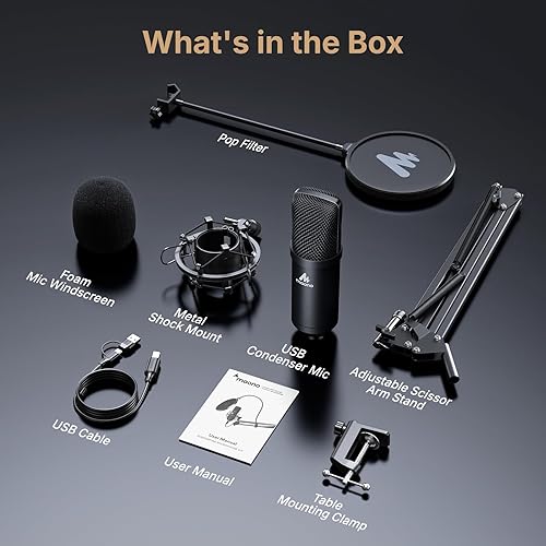 Vista 9 de Kit de micrófono USB 192KHZ/24BIT Enchufa y usa MAONO AU-A04 USB para computadora, micrófono cardioide y condensador de podcast micrófono con Negro