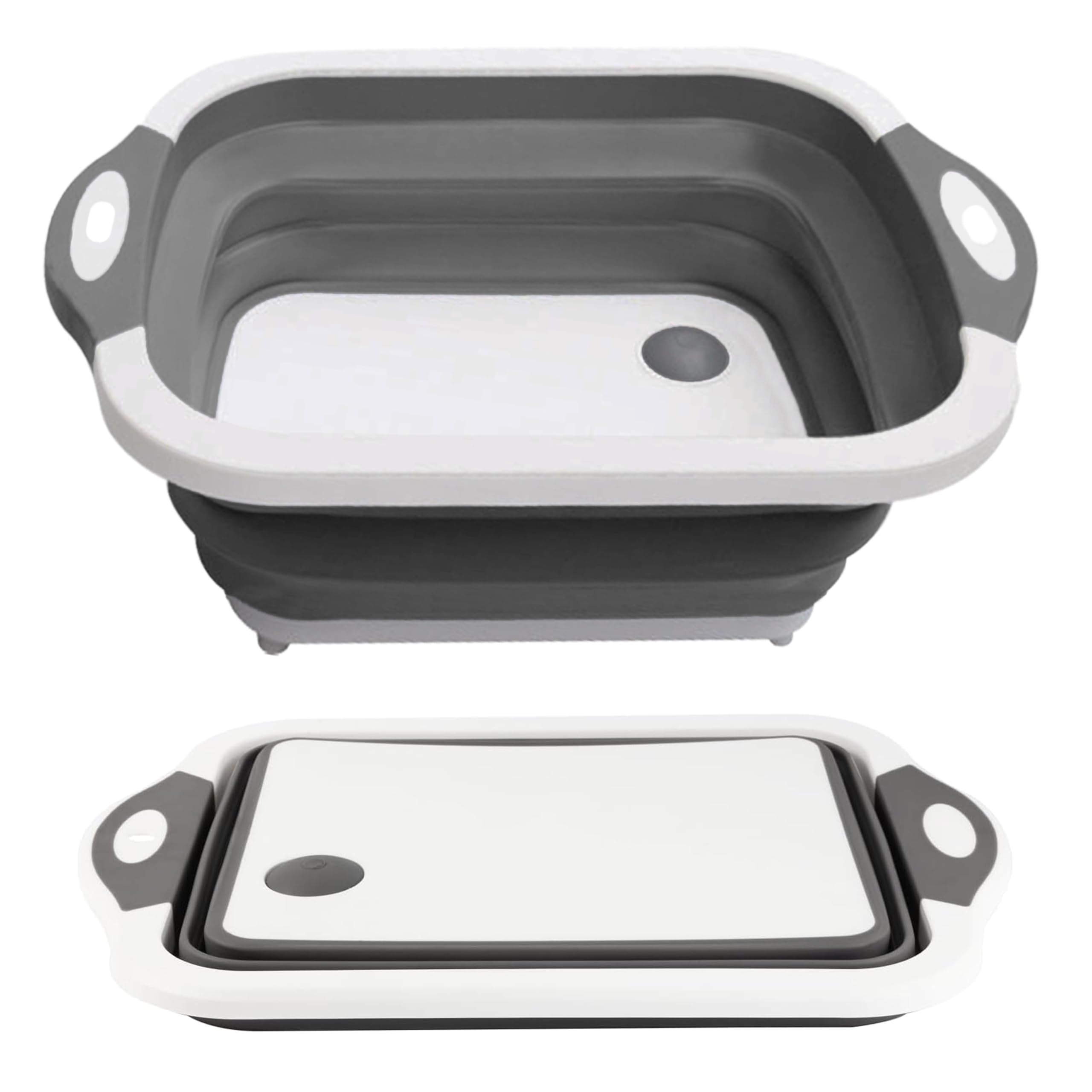 BP LONDON Collapsible Cutting Board – Multifunction Collapsible Washing Up Bowl, Chopping Board, Wash Basin – Portable & Foldable Dish Tub with Draining Plug for Camping, Kitchen, Picnic, BBQ (Grey)