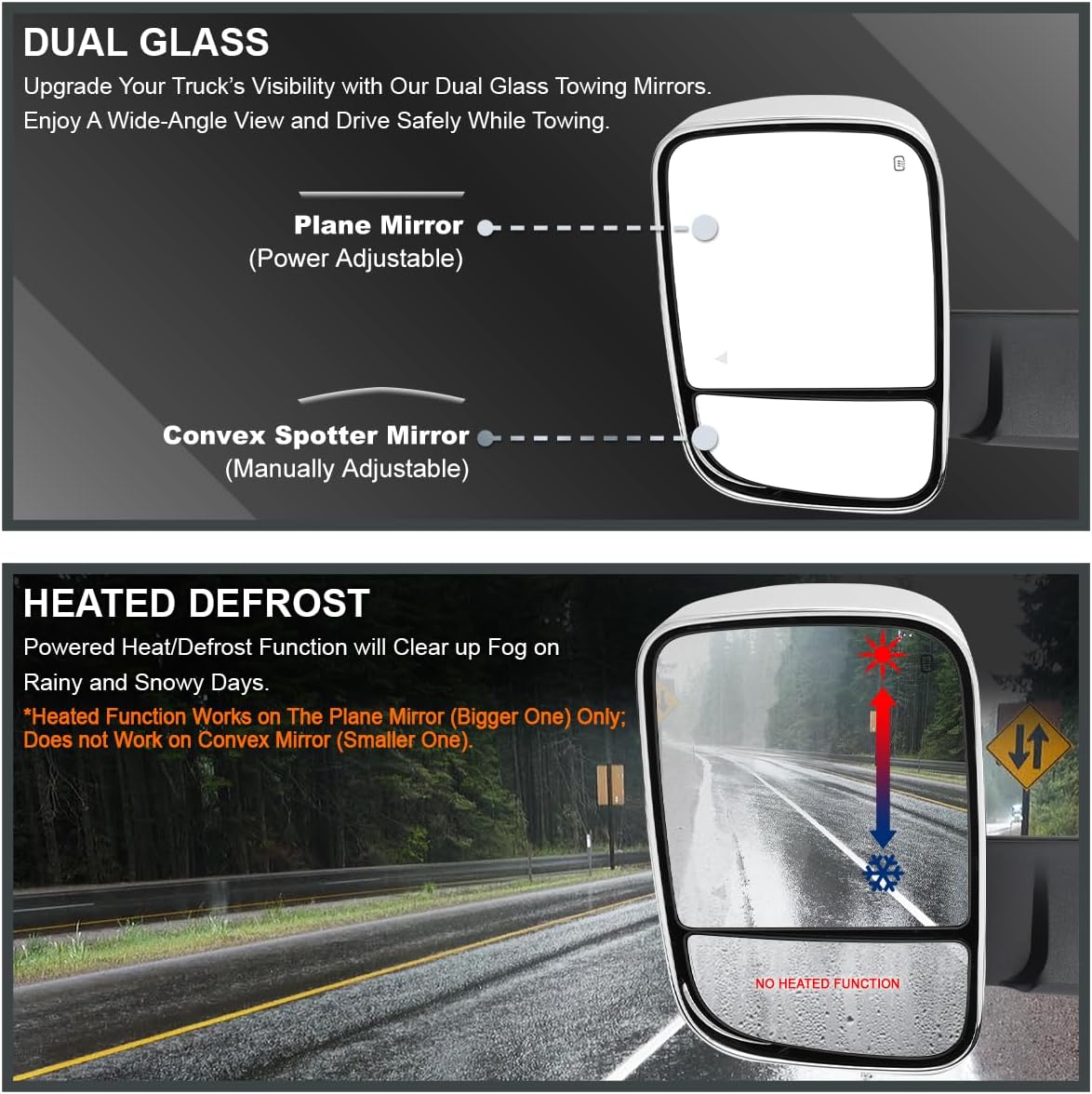 Spec-D Tuning Chrome Power Heated Manual Fold Tow Mirrors w/Puddle Light + Blind Spot Compatible with 2019-2022 Ram 2500 3500 Left + Right Pair