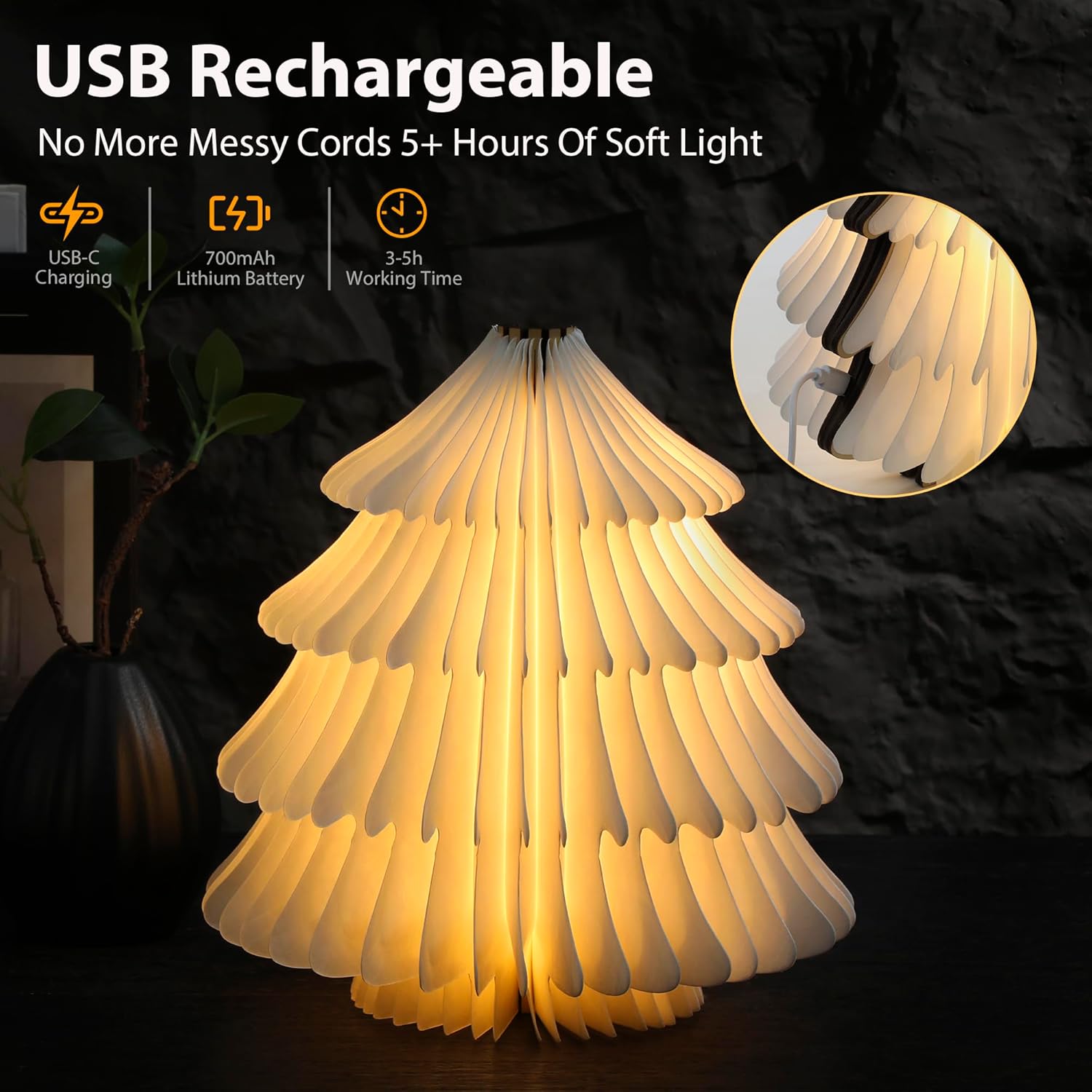 Christmas Tree Lamp, Multi-Color Light Design, USB Rechargeable, Perfect for Christmas Decoration, Novelty Table Lamp for Bedroom Home, Party, Bedroom, Warm Lighted Tree for Home Decor
