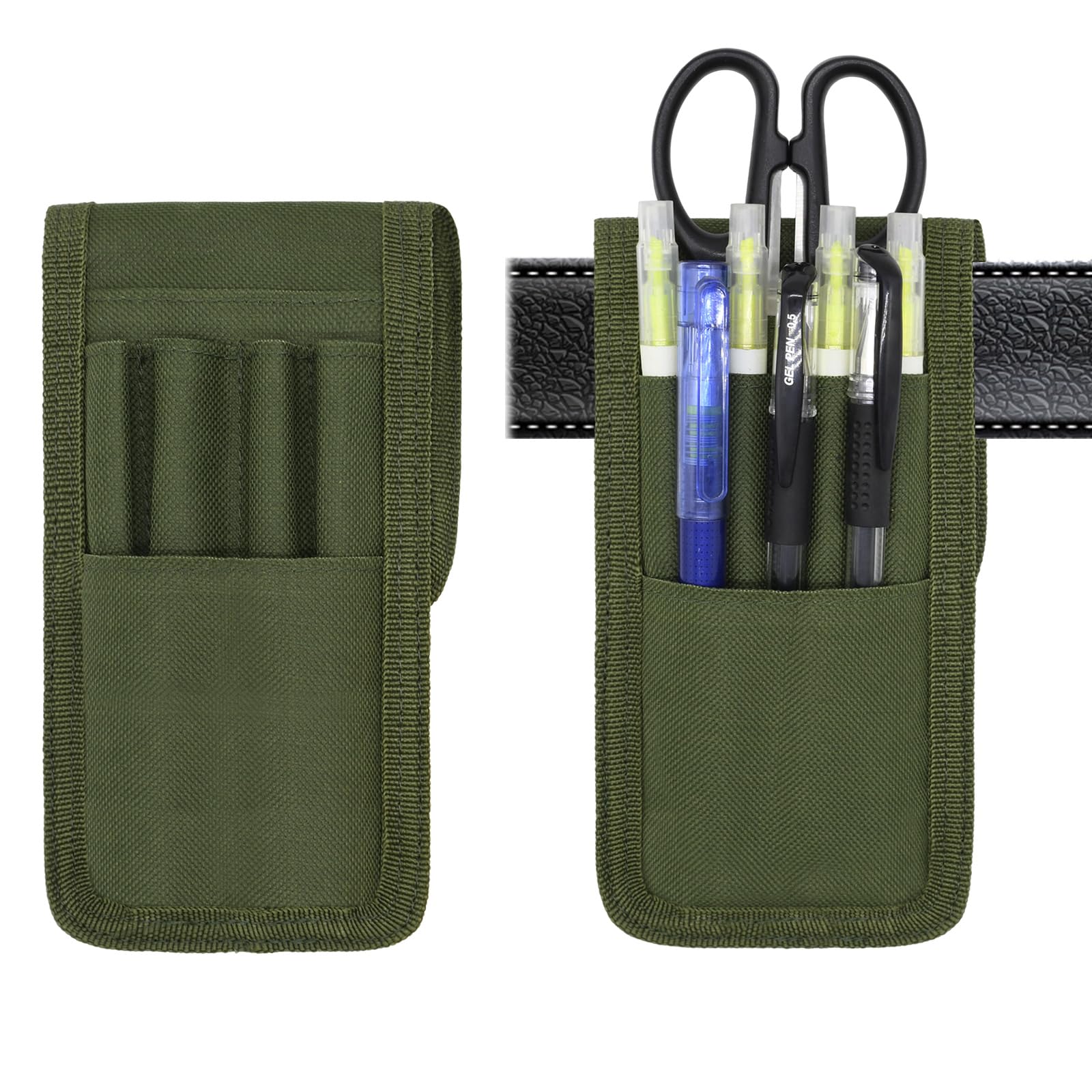 2 Pcs KATOLK Belt Pen Holder, Multifunctional Adjustable Tactical Pencil Pouch, Detachable Military Duty Pencil Sleeve Case, Can Hold Pens, Rulers and