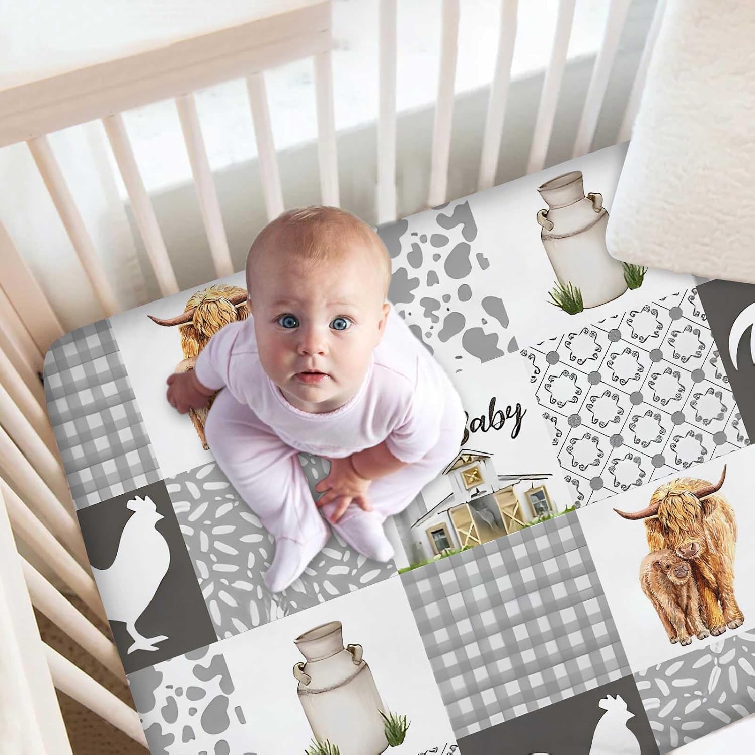 Personalized Crib Bedding Set for Baby Boys, Custom Cow Baby Girls Crib Bedding Set with Name, Farm Theme Nursery Bedding, 2 Piece Baby Bedding Sets, Name Crib Comforter, Crib Fitted Sheets for Babies