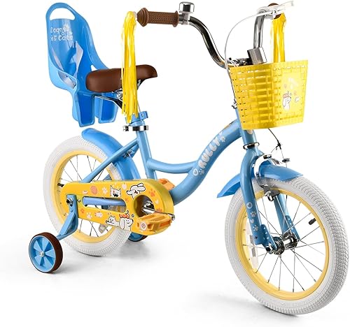RULLY Bicicleta para niñas de 12 a 16 pulgadas con cesta de asiento de muñeca y ruedas de entrenamiento para niños de 2 a 6 años disponible en Yaxa Costa Rica