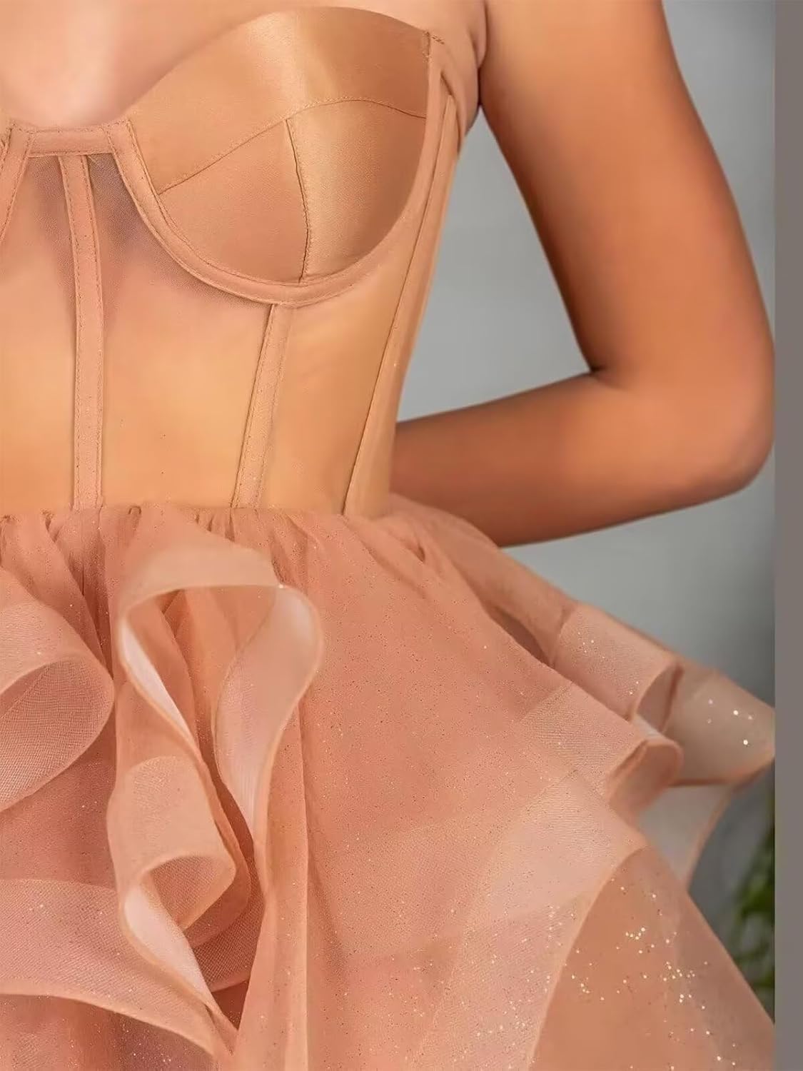 Tulle Spaghetti Straps Long Formal Prom Gowns for Women Tiered Ruffles Hi-Low Evening Party Dresses 2025