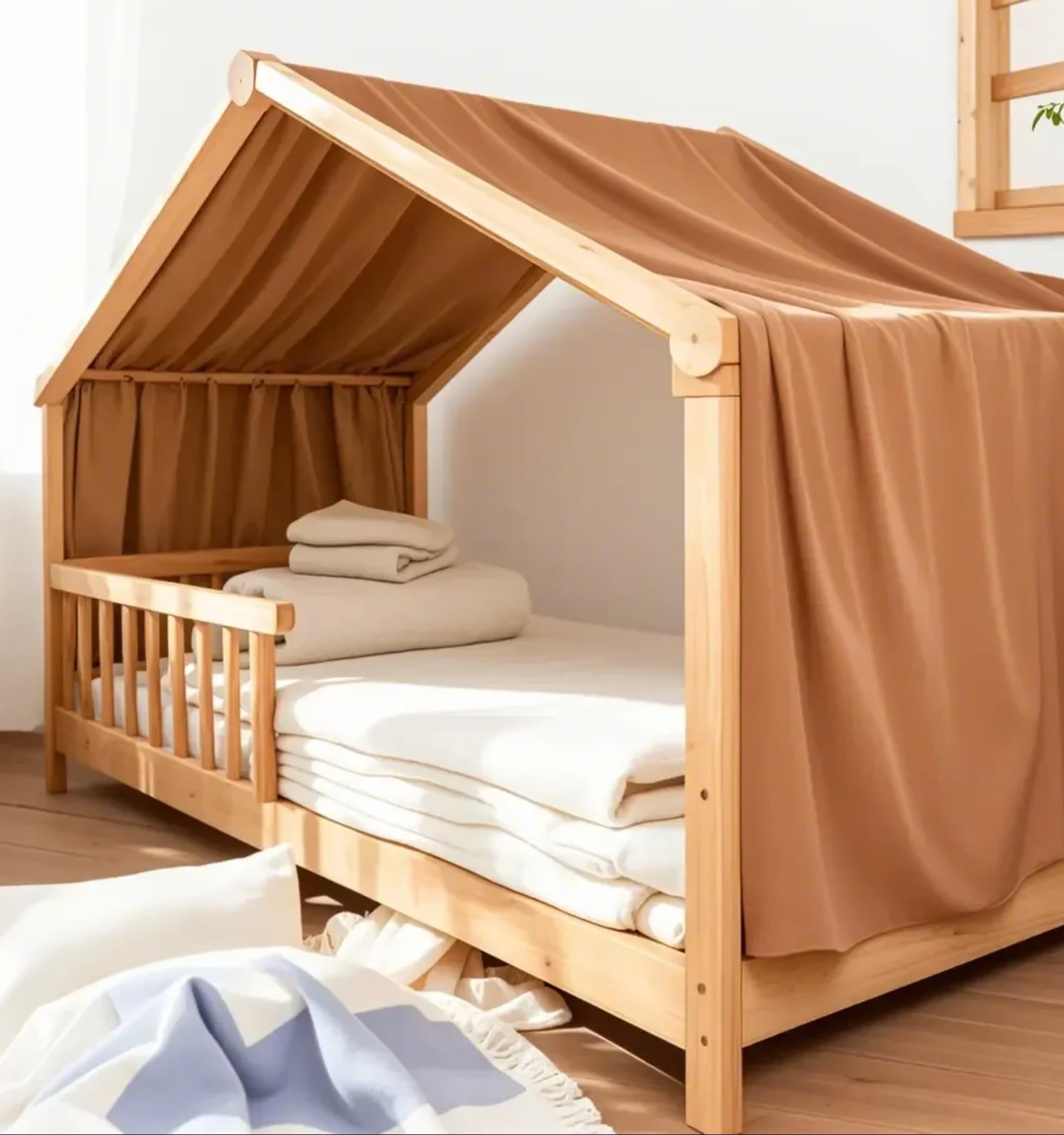 Rodelna Ciel de lit de maison, kit de décoration 100 % mousseline de coton bio, pour fille et garçon, rideau de lit