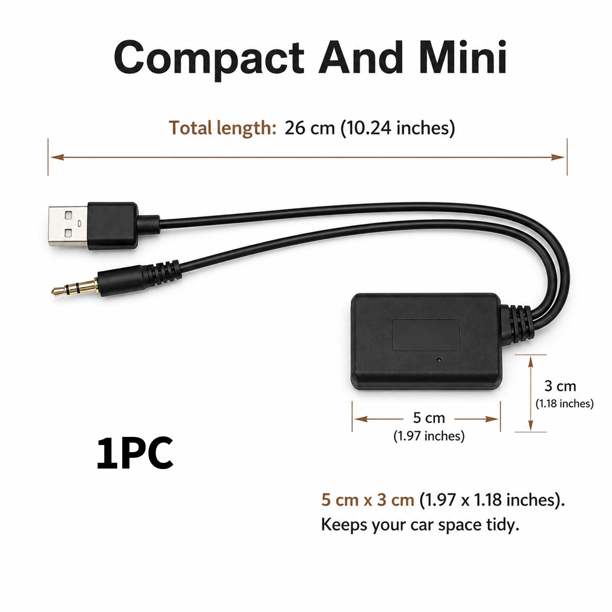 Bluetooth-AUX-Adapter für Auto 5.0, kabelloser Bluetooth-Empfänger, 3,5 mm, kabellos, 3,5 mm Klinkenstecker, mit USB-Stromversorgung, Stereo-Musik-Streaming, kompatibel mit Autoradio, Lautsprecher, PC