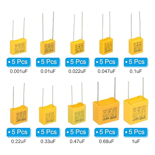 Miniatura 3 de PATIKIL Condensadores de seguridad, 1 juego50 piezas 0.0010.010.0220.0470.10.220.330.470.681uF AC 310V 10 valores de película de polipropileno