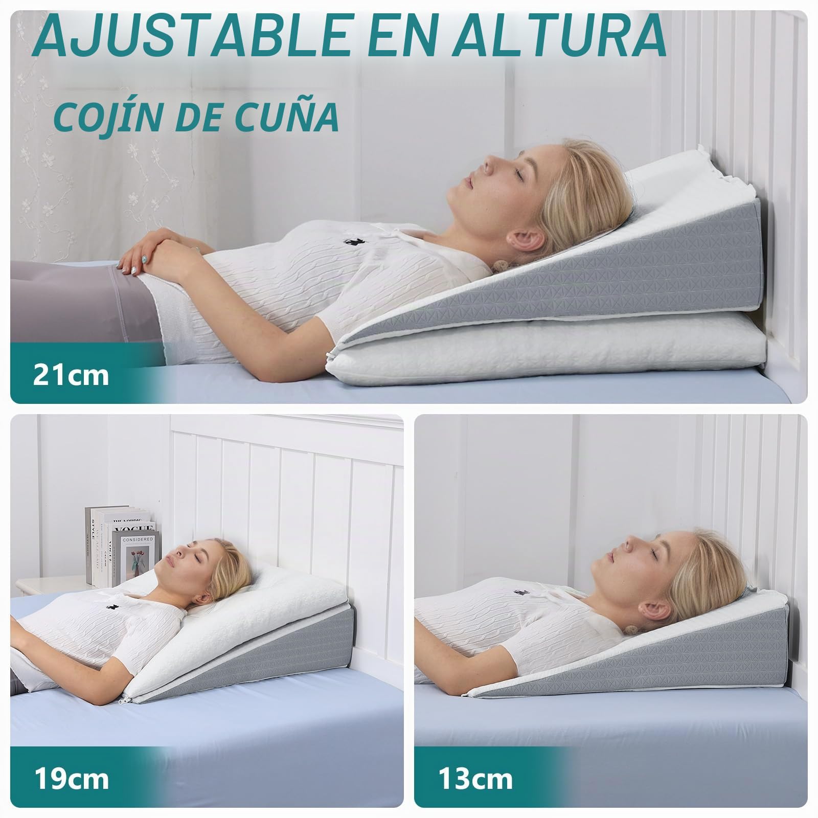 GOFORIT Cojín de cuña para cama y sofá, cojín de espuma viscoelástica personalizable, cuña de colchón, cojín de lectura grande para aumentar el sueño, cojín lumbar como cabecero de cama, cojín de