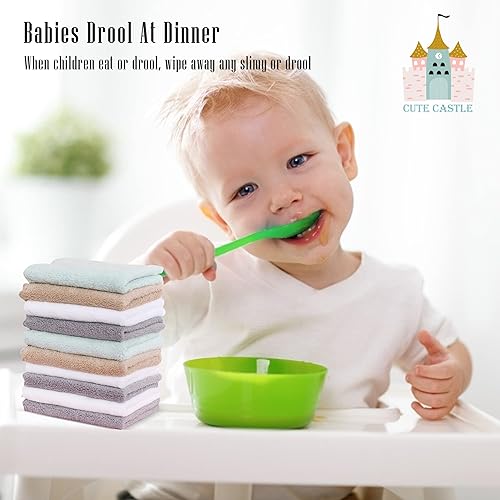 Vista 35 de Cute Castle Toallas ultrasuaves para bebé, paquete de 16 unidades, 9 x 9 pulgadas, suaves con la piel sensible para cara y cuerpo, felpa, ropa