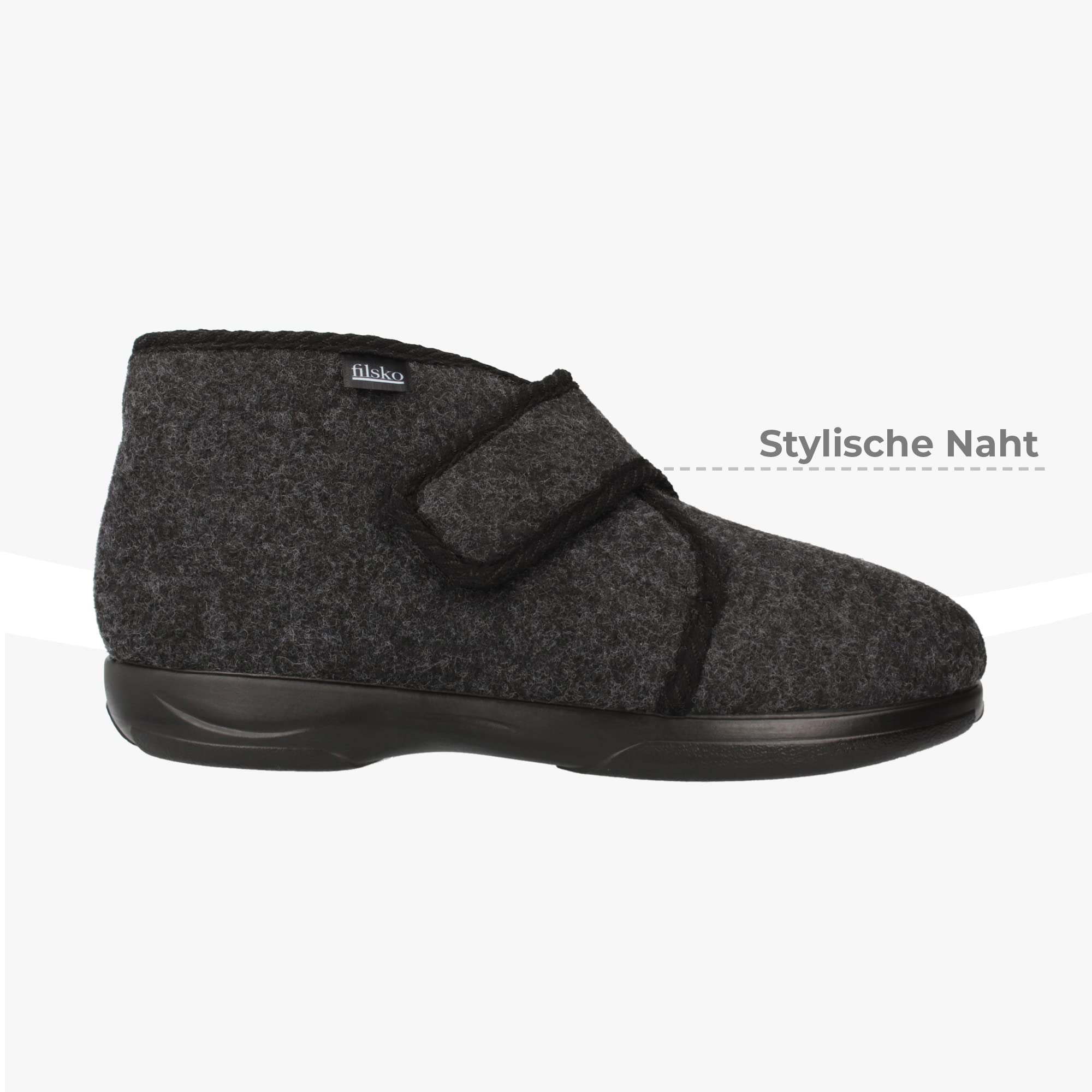 Hedlunda - Hausschuhe - Schafwolle - warm & weich - Klettverschluss - biegsam - grau/weiß - 36 bis 46 EU