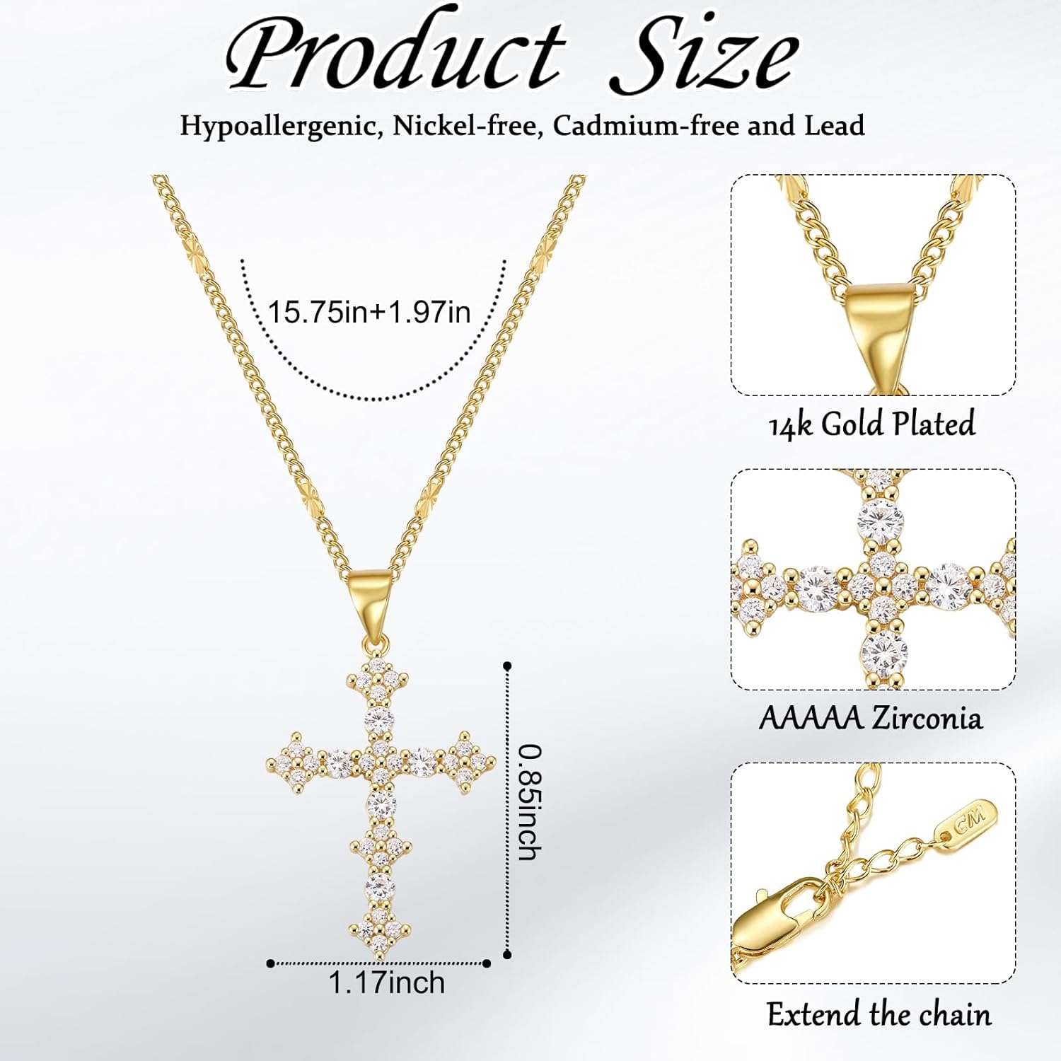 YOVIEE Cross Necklace for Women, Dainty 14K Gold Plated Cross Pendant Choker Cubic Zirconia CZ Layered Necklaces for Faith Religious Jewelry Gift - Image 5