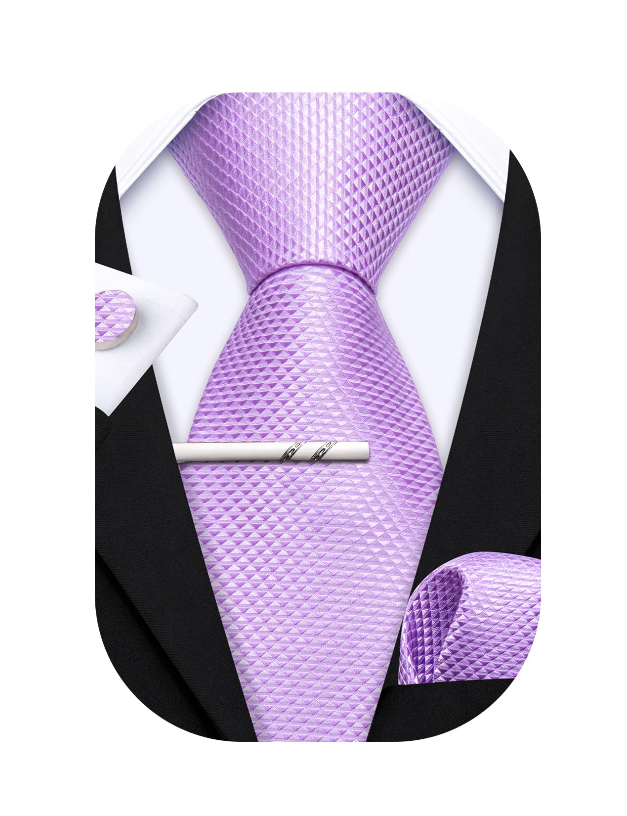 Barry.WangMen Ties Set Solid Classic Satin Necktie Pocket Square Cufflinks Clip 4PCS for Men Wedding Formal Business