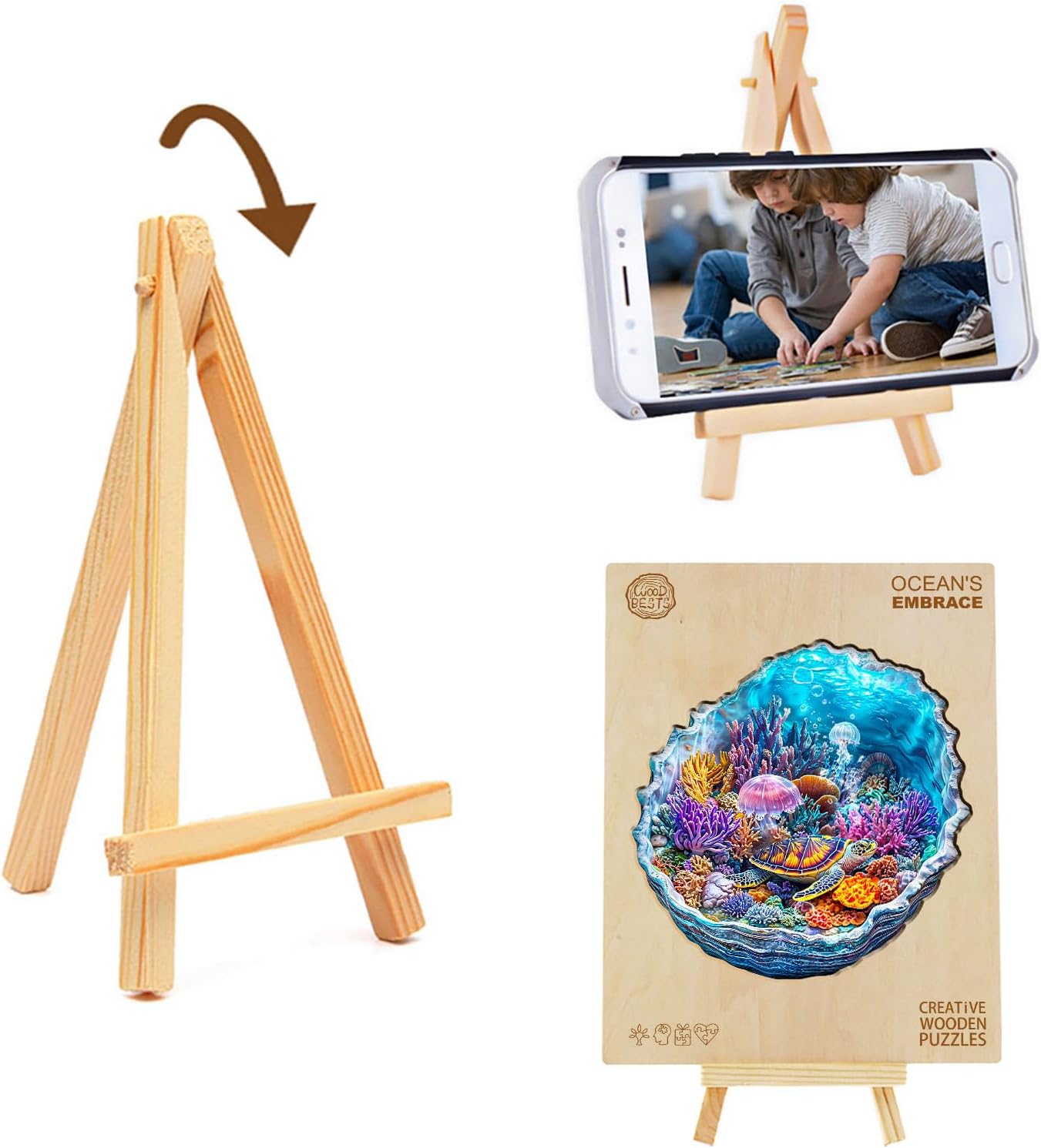 KAAYEE Wooden Puzzles for Adults, 3D Visual Effect Ocean's Embrace Turtle Wooden Jigsaw Puzzle Unique Shape Wood Puzzle Adult, 3D Effect Flat Puzzle Birthday Family Games (M-11.4 * 11.3in-175pcs)