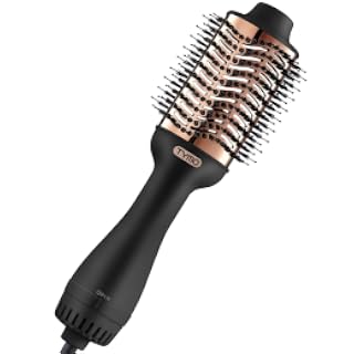 TYMO Cepillo Secador de Cabello, Cepillo Secador en Uno, Secador de Cabello Iónico y Estilizador Voluminizador 4 en 1 con Barril Ovalado de Titanio, Alisador de Aire Caliente para Peinado Suave Sin | Volumizer with Oval Titanium Barrel, 60M Ionic Hot Air Straightener for Smooth Frizz-Free Salon Blowout, Gold, 2.85 Inch