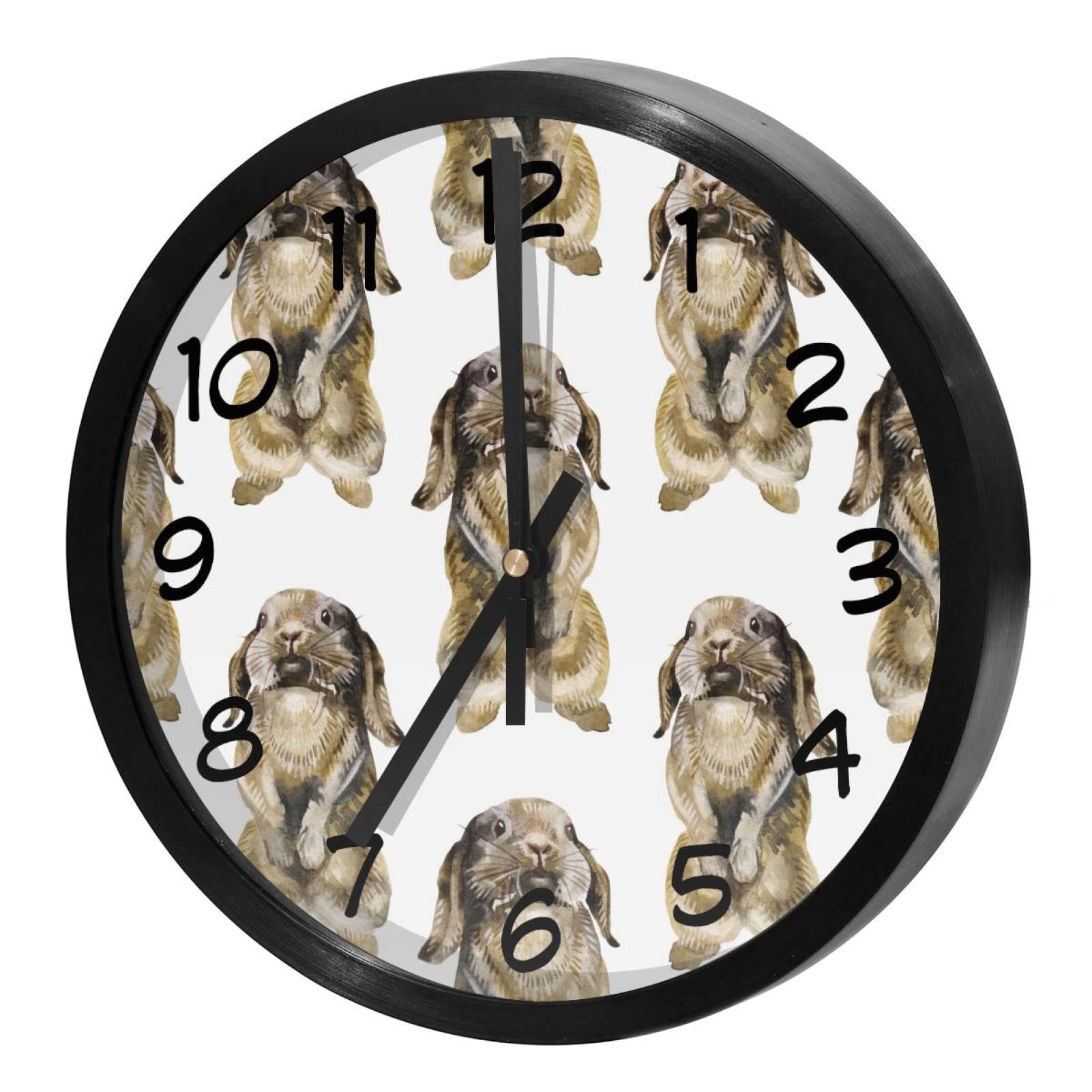 Horloge murale pour maison et cuisine ronde motif aquarelle marron lapin