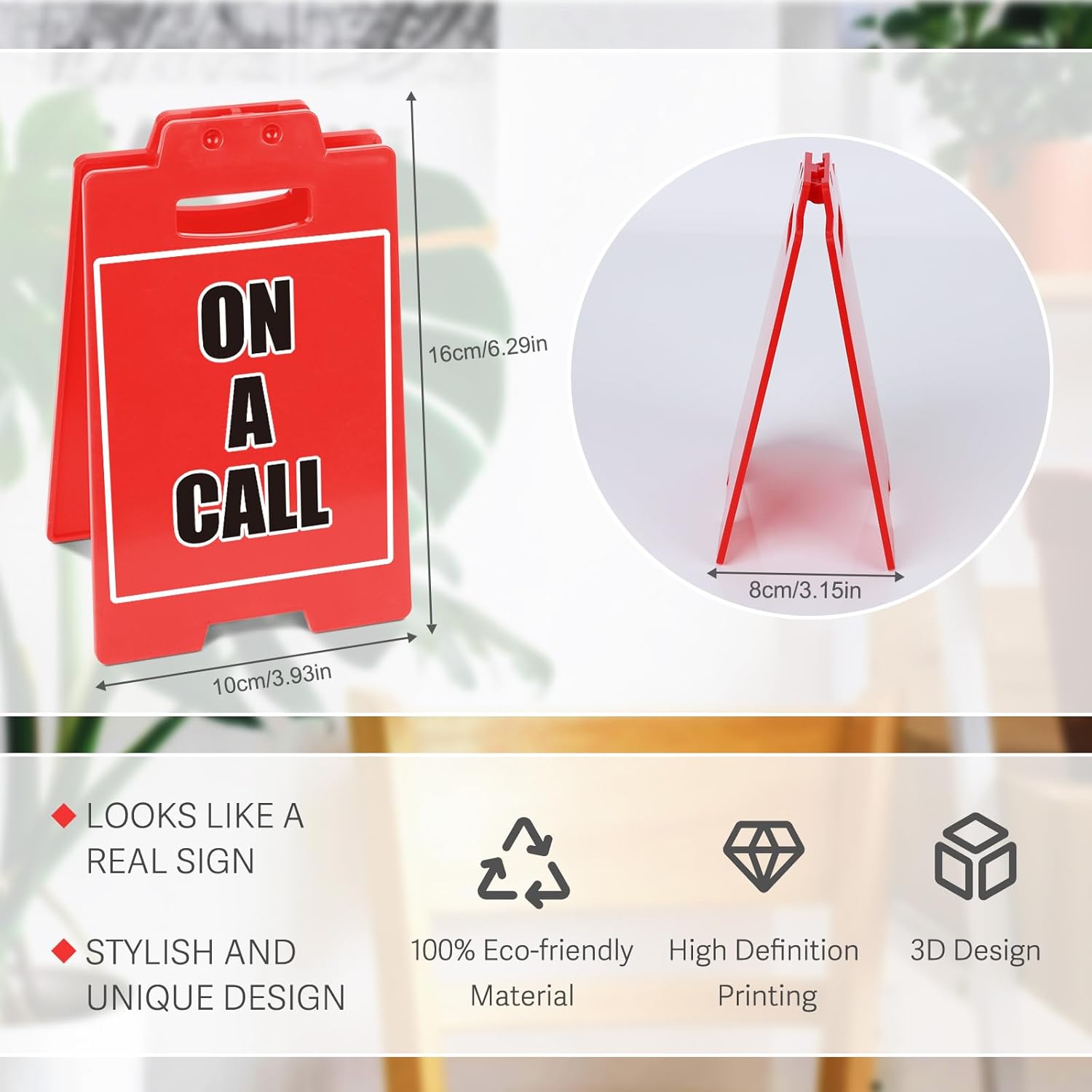 ON A CALL Red Mini Sign for Office Desk - I'm on the Phone, Need Quiet Time - Accessories for Men Women image 3