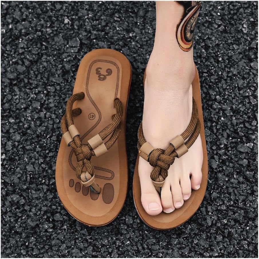 Bath Slippers Couple Beach Flip-Flops for Women, Summer Clip-On Sandals, Casual Slippers for Showering and Indoor use(Khakis,9.5)