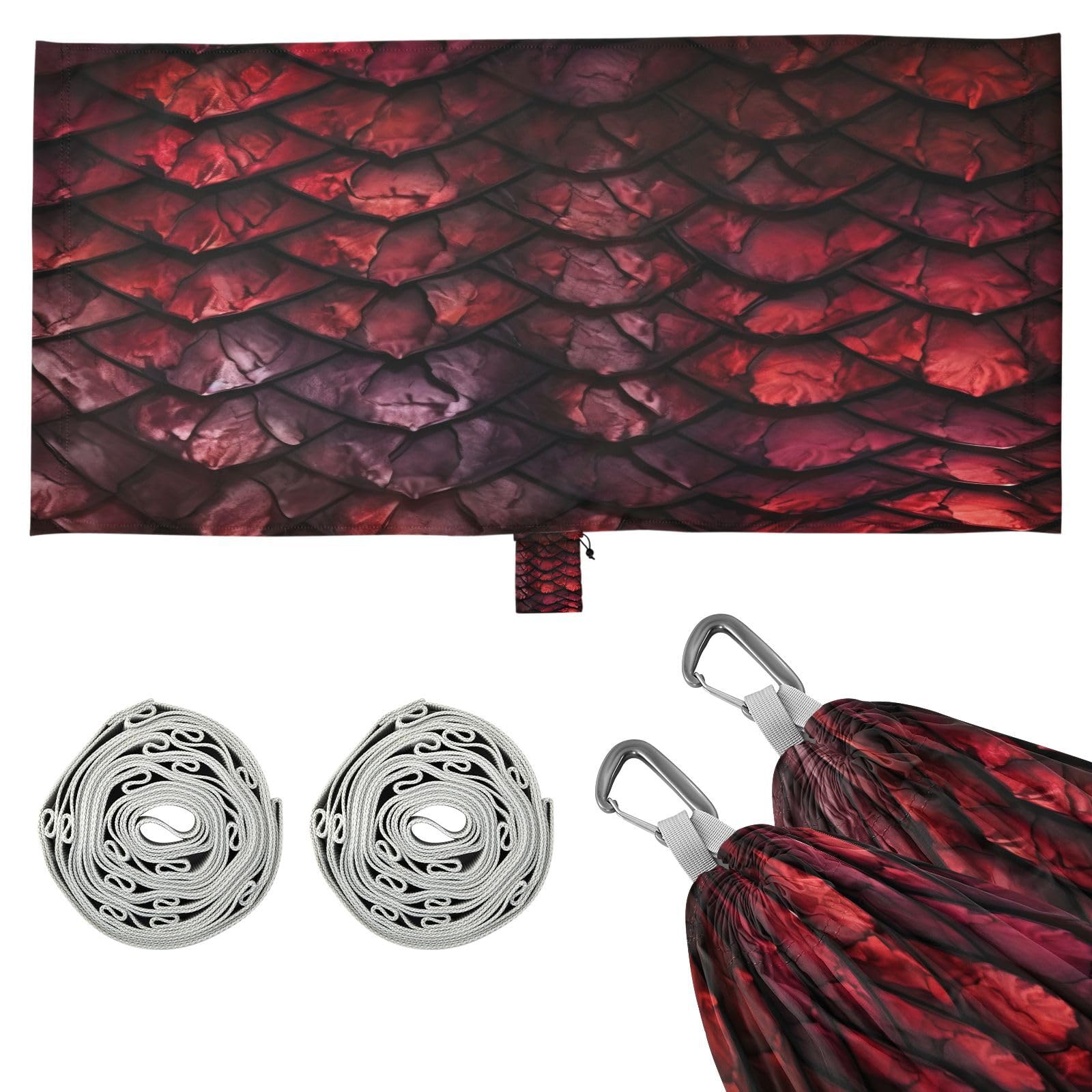 SDMKA Red Dragons Scale Camping Hammock, 330 lbs with 2 Tree Straps, Carry Bag, Single Portable Hammock for Outdoor/Indoor, Hiking, Beach, Backpacking, Travel