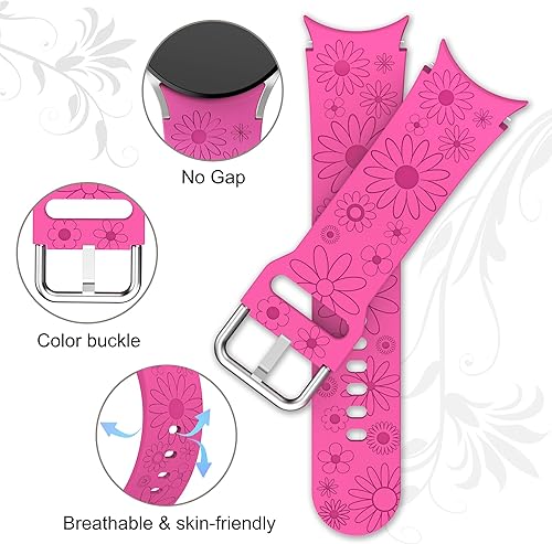 Miniatura 2 de Paquete de 3 correas grabadas florales sin huecos compatibles con Samsung Galaxy Watch 6 5 4 1.575 in 1.732 inWatch 5 Pro 1.772 inGalaxy Watch 6 4
